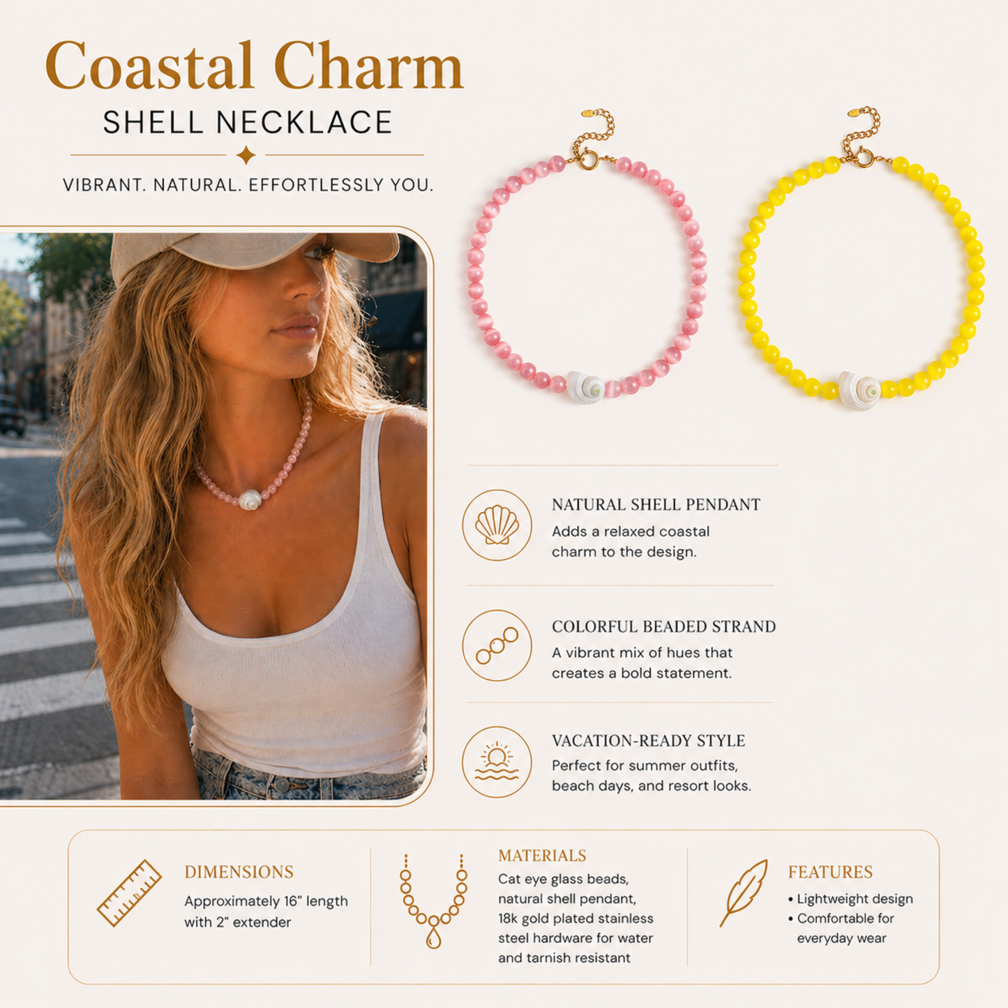 Beachside Shell Beaded Necklace – Bold Statement Strand