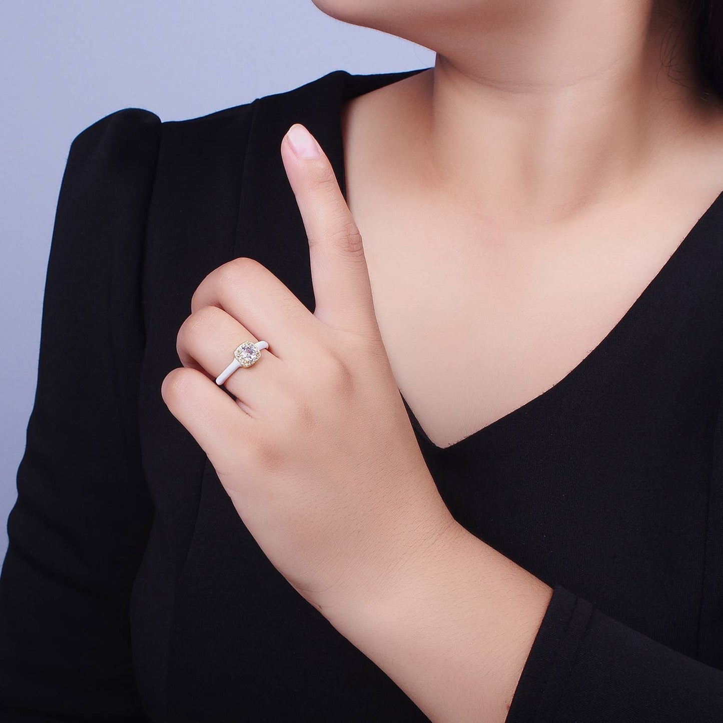 Gold Filled Square CZ Enamel Adjustable Ring Y340 ~Y342