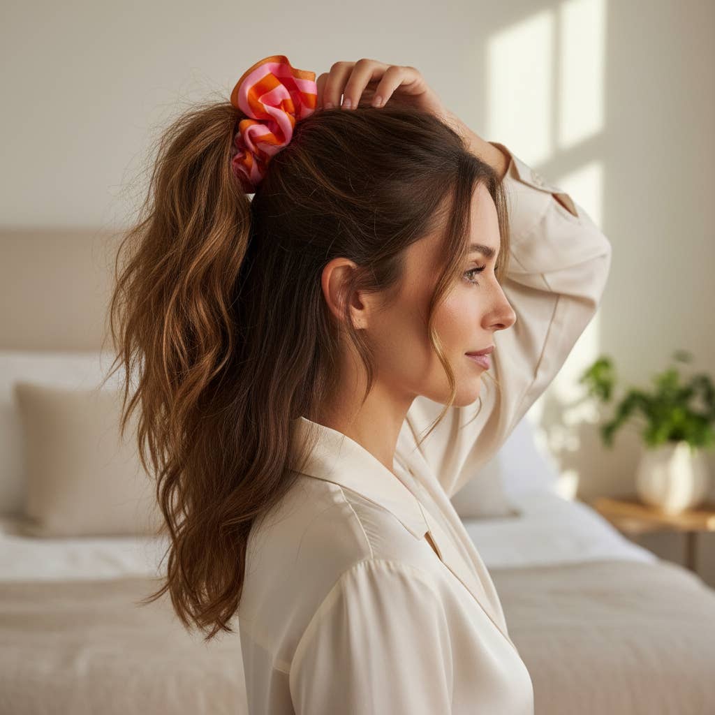 Ruffle Up Scrunchie–Sicily Stripes Pink