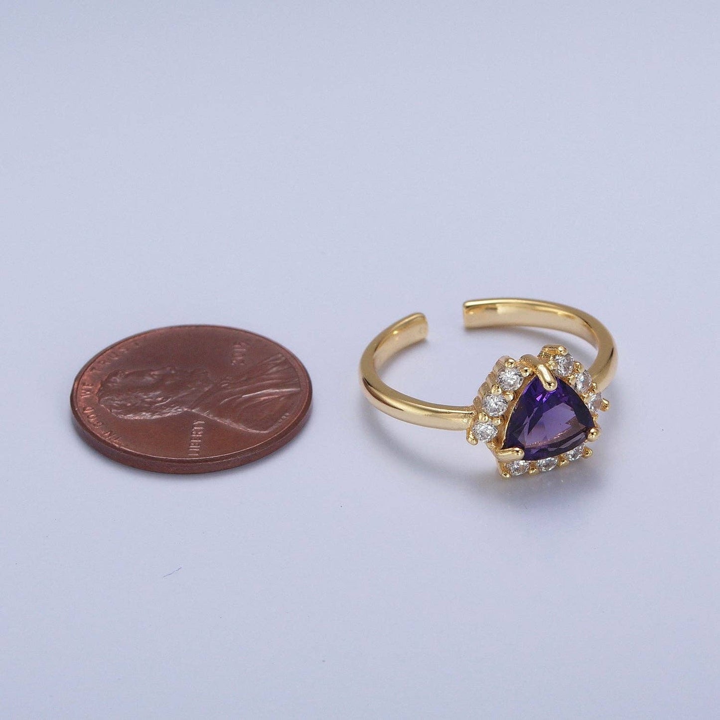 Purple / Teal Triangle Micro Pave Cubic Zirconia Promise Ring O-784 O-785