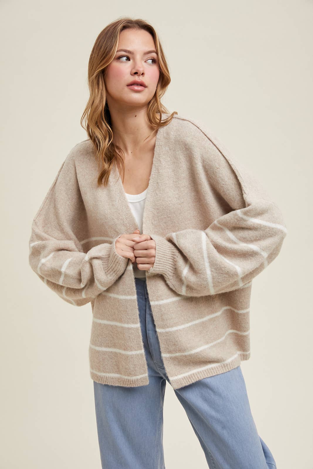 BRUSHED STRIPED SWEATER CARDIGAN / WL25-11154