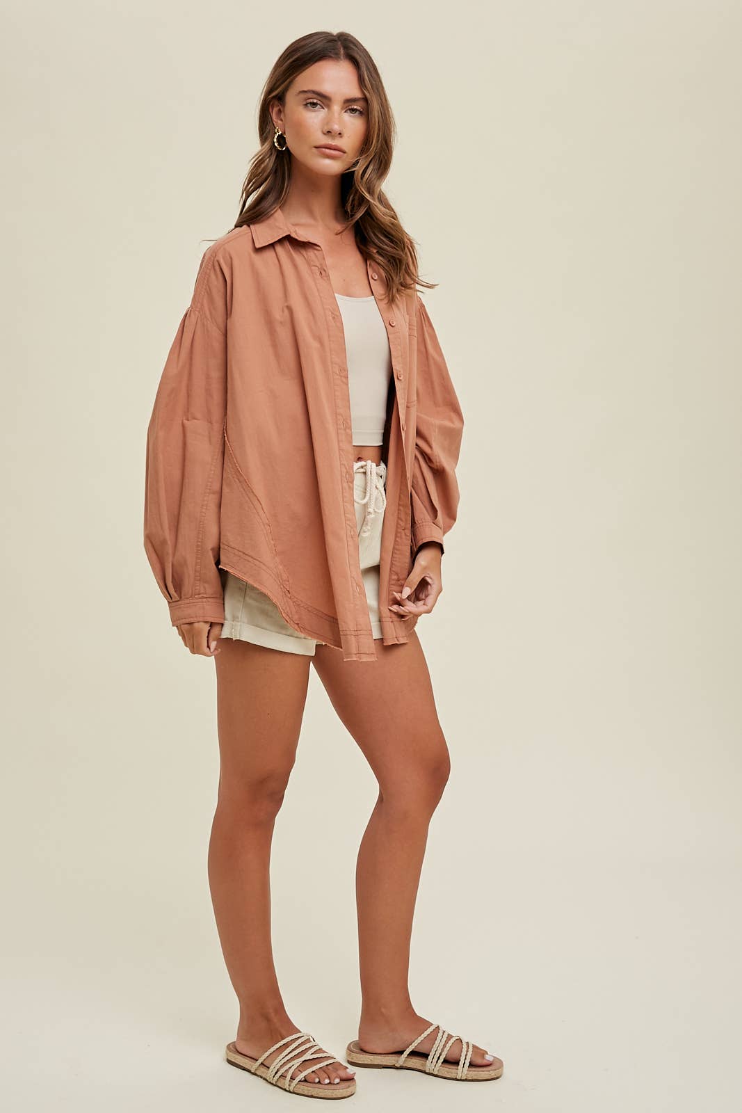 COTTON BALLOON SLEEVE SHIRT WITH SIDE SLITS / WL23-8139