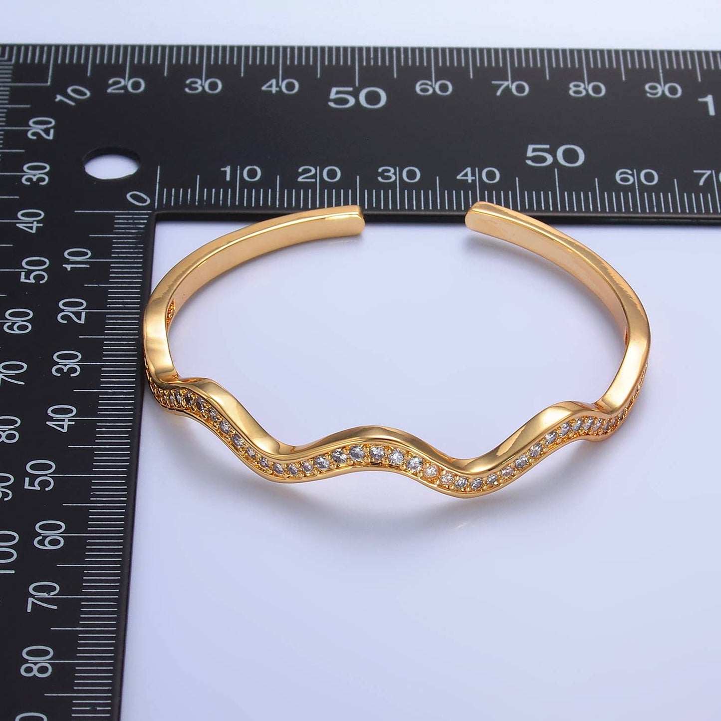 24K Gold Filled CZ Paved Wavy Cuff Bracelet | WA-2720