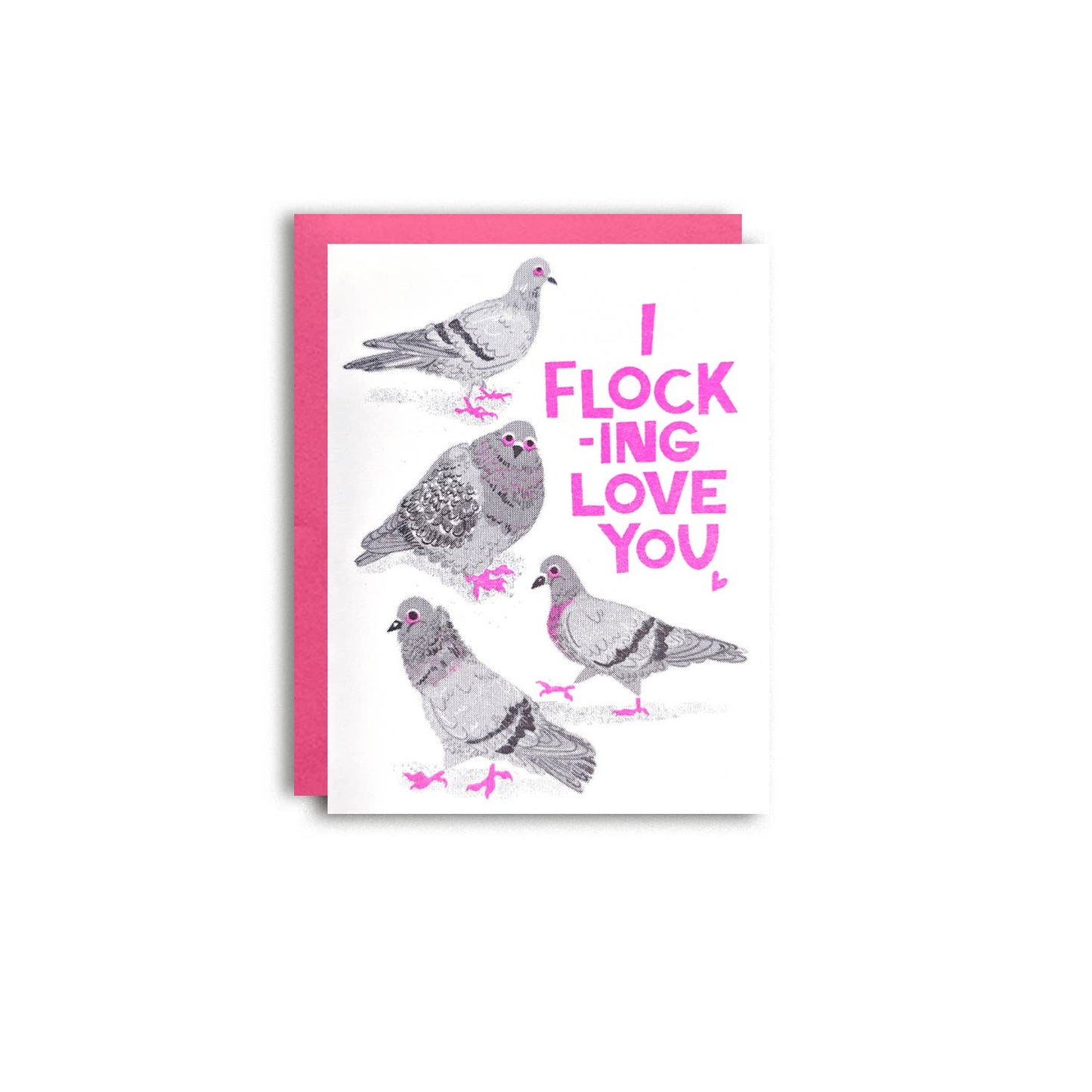 Flocking Love You Pigeon Risograph Greeting Card