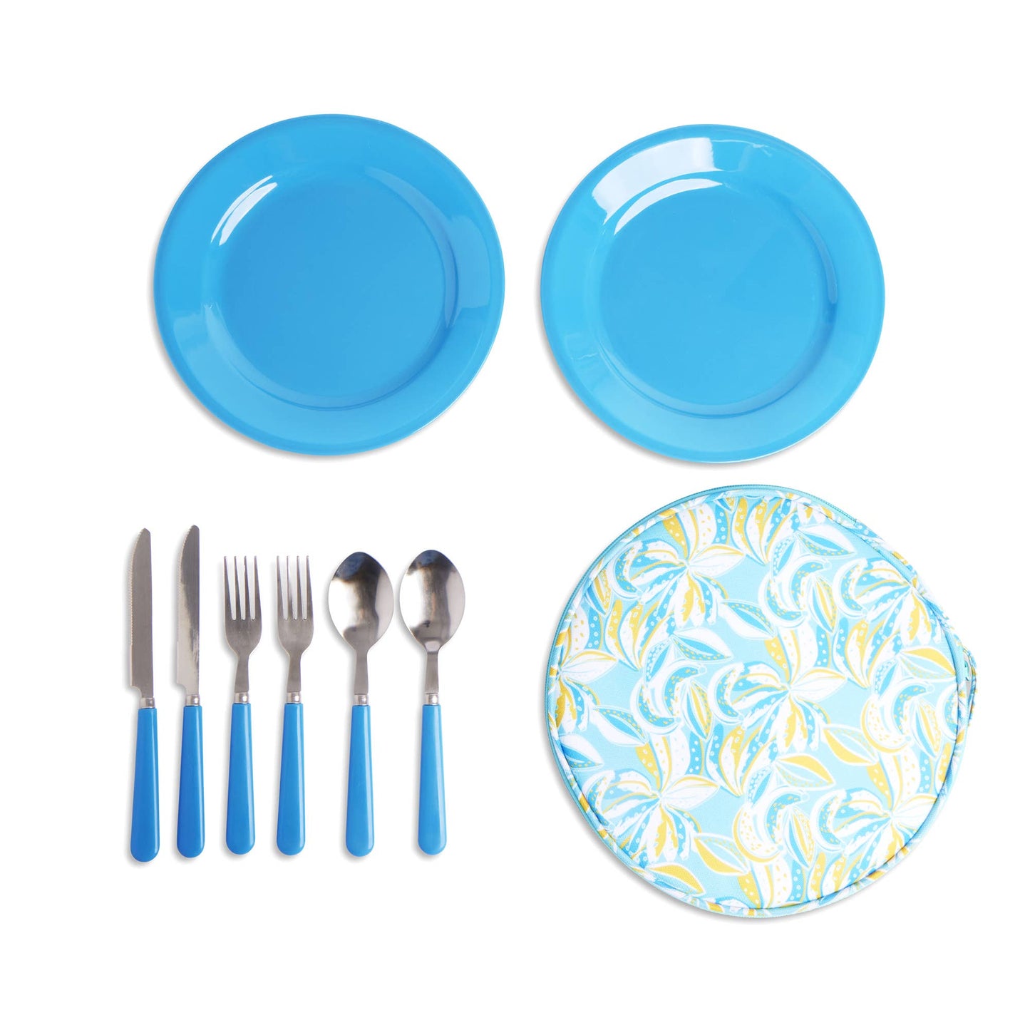 9pc Picnic Pouch Set - Blue Tropical