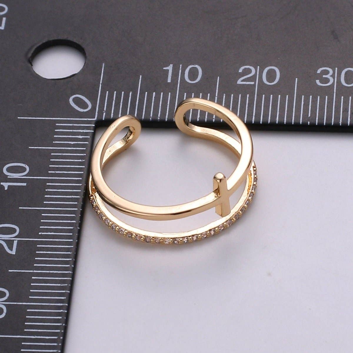 Side Cross Ring - Gold Cross Ring - Stacking Rings - Sideway Cross Ring - Cross Jewelry - Religious Jewelry - Sign Ring - Micro Pave ring R-060