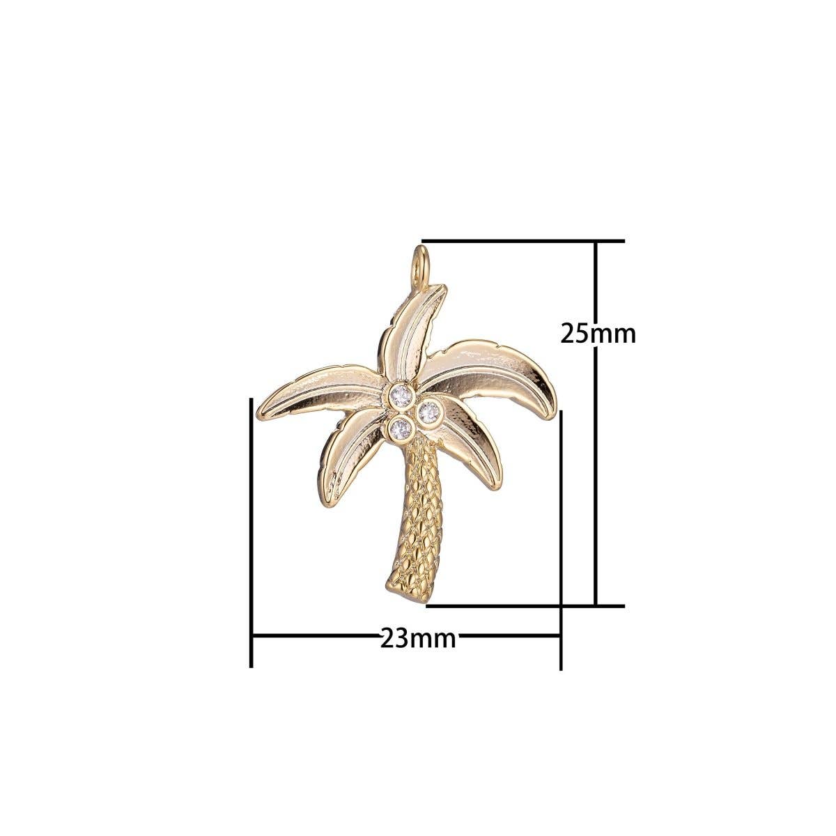 Dainty 18k Gold Filled Palm Tree Charm Tiny Coconut Tree Charm in CZ Charm for Bracelet Necklace Earring MakingC-348