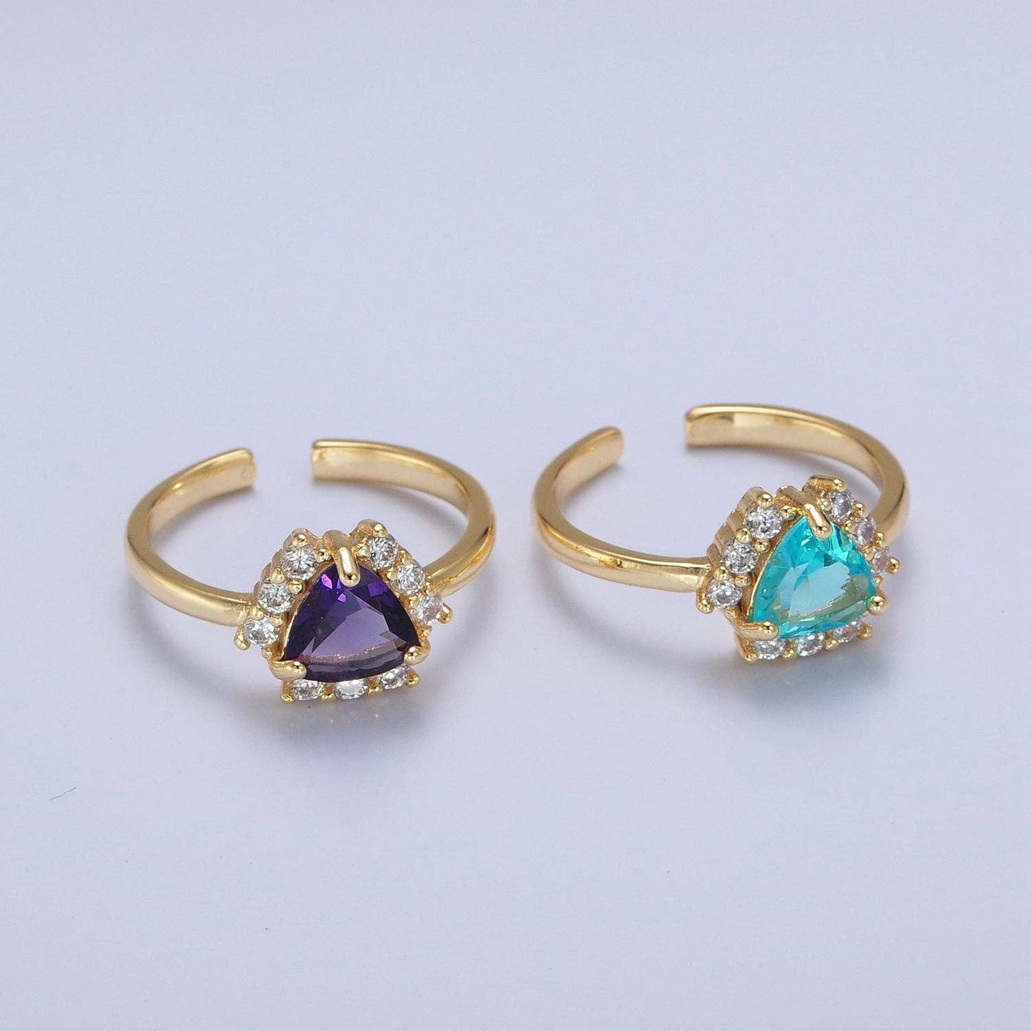 Purple / Teal Triangle Micro Pave Cubic Zirconia Promise Ring O-784 O-785