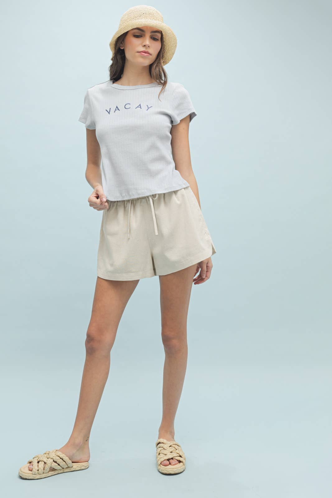 'VACAY' RIBBED KNIT TEE / WL25-10040