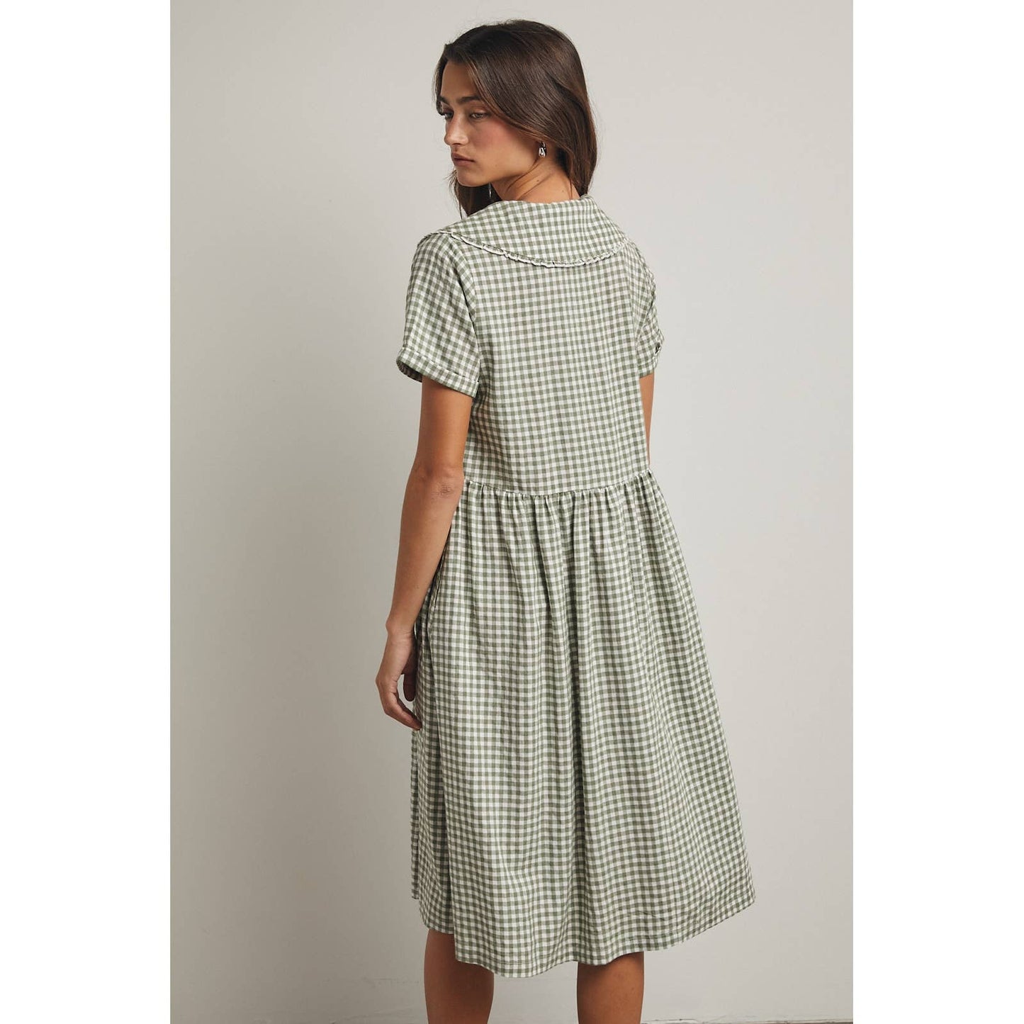 PETER PAN COLLARED PLAID MIDI DRESS / WL25-11212