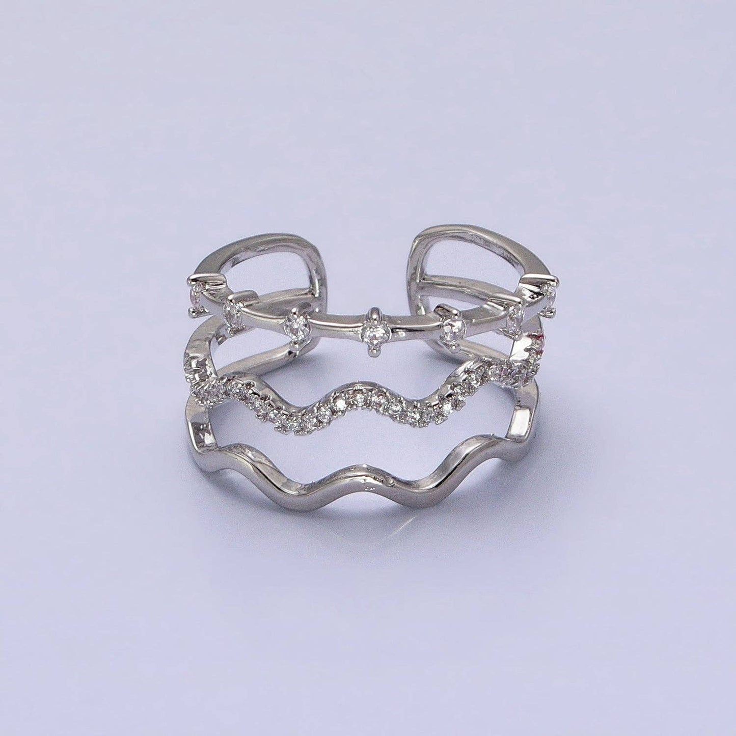 Dainty Gold Wavy Ring Triple Layer Gold Ring adjustable Minimalist Jewelry Stackable R-092 AA-1249