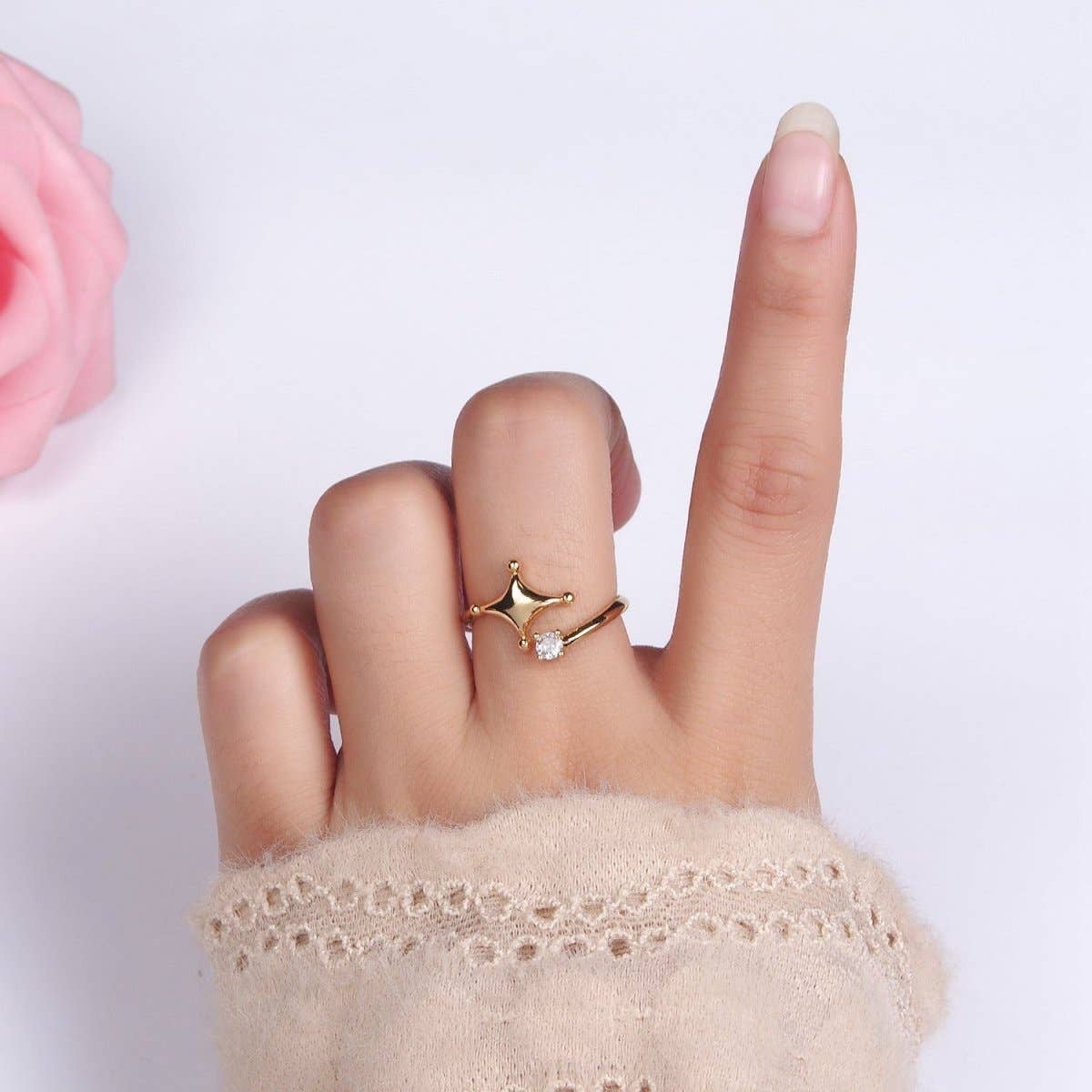 14K Gold Filled Celestial Star Dotted CZ Wrap Ring | O1260