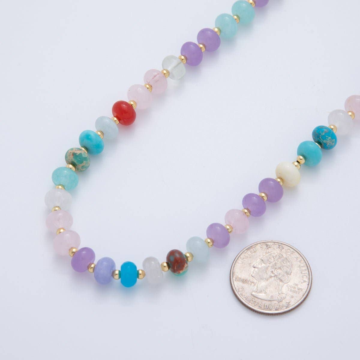 18K Gold Filled Natural Gemstone Rondell Bead 17.6 Inch Necklace | WA-A3305
