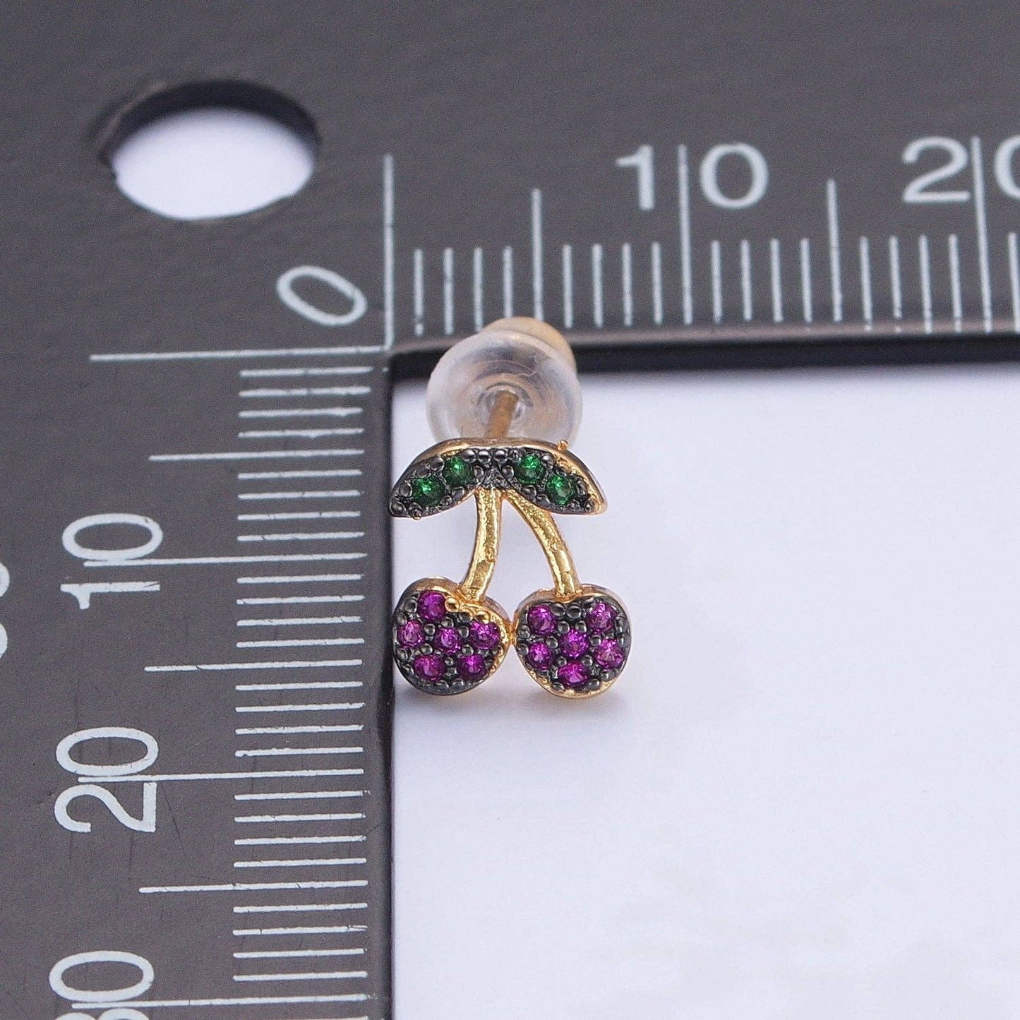CZ Micro Pave 24K Gold Filled Cherry Fruit Stud Earrings