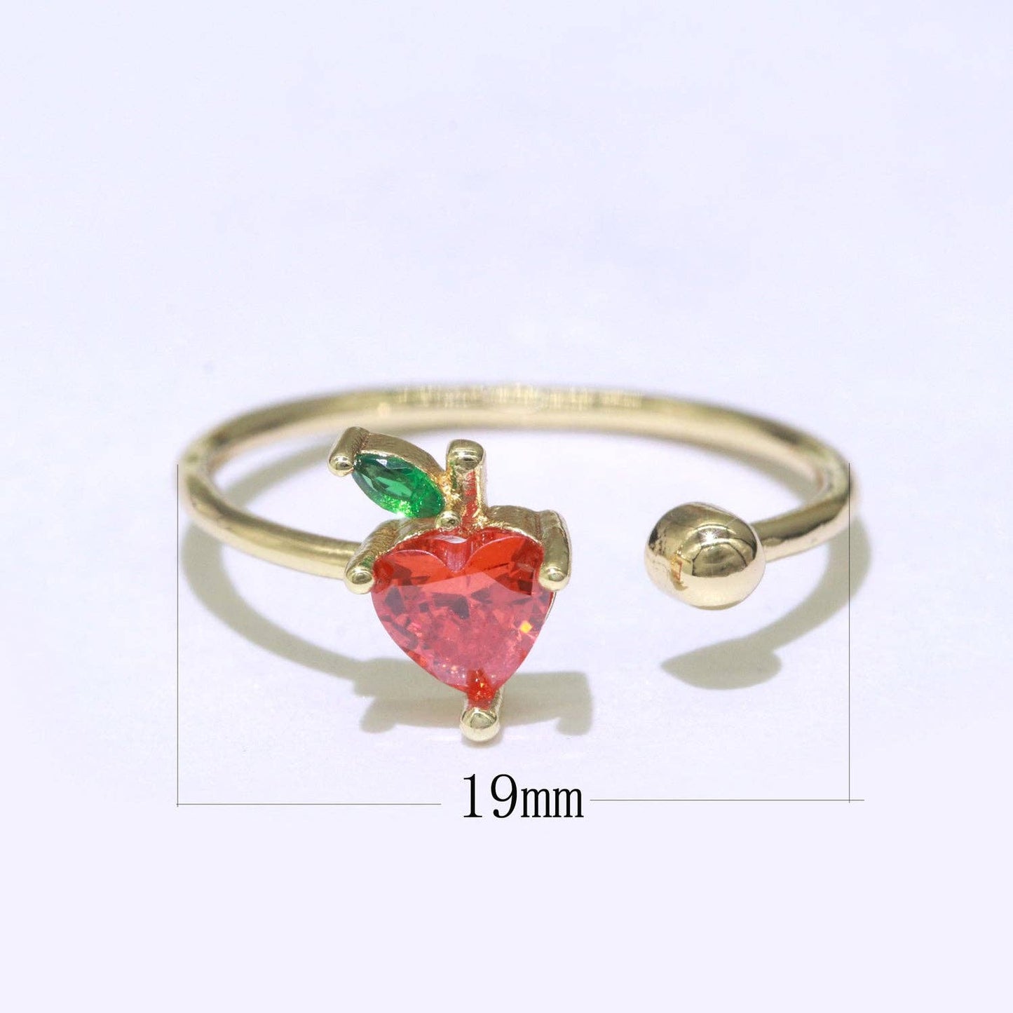 Dainty Strawberry ring, Gold Mini Fruit Ring, Dainty Stackable Rings, Open Adjustable Ring Crystal Tropical Fruits Ring