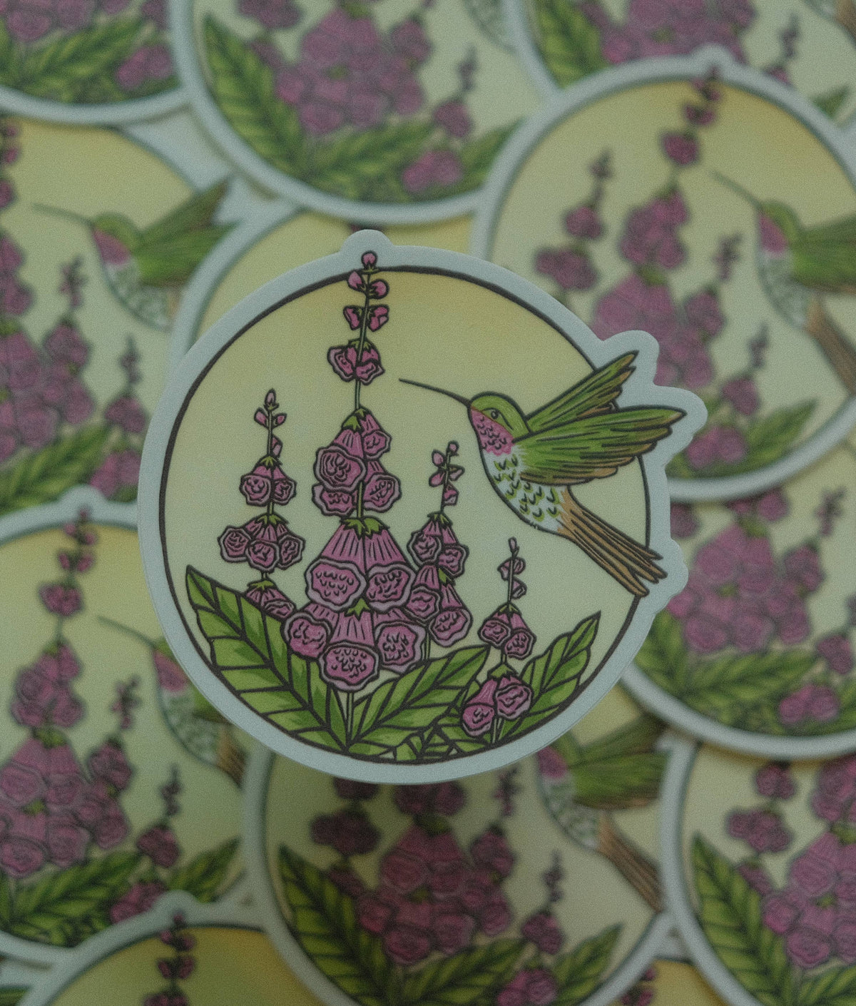 Hummingbird & Foxglove Vinyl Sticker