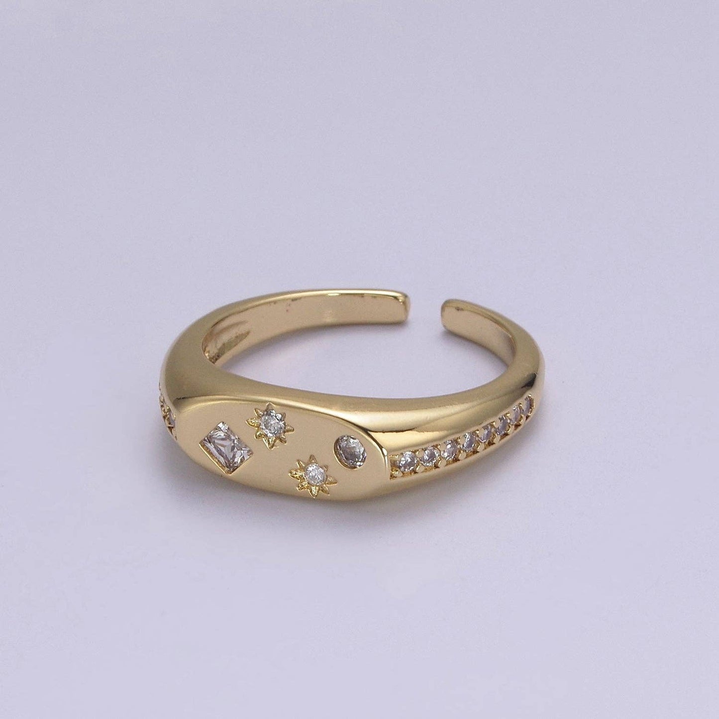 24K Gold Filled Celestial Star Cuff Ring, Micro Pave Crystal