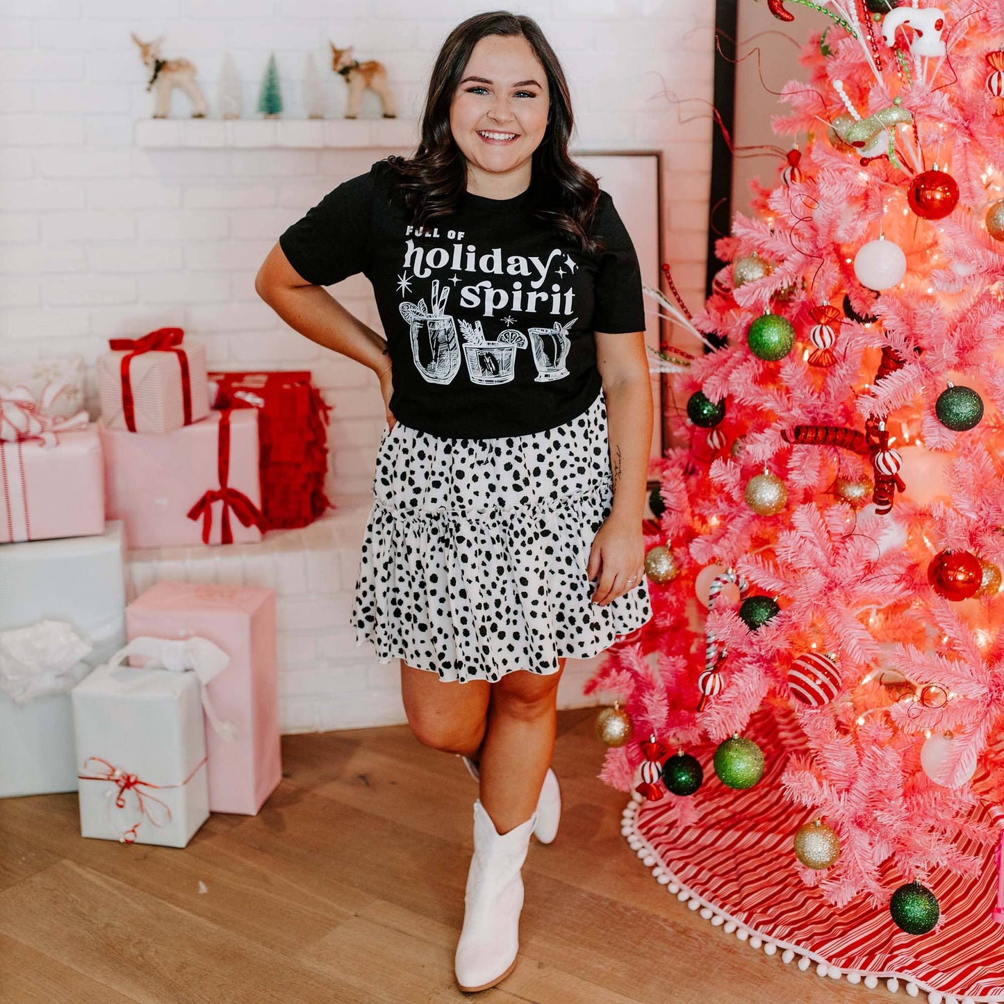 Full of Holiday Spirit Black Christmas Graphic Tee