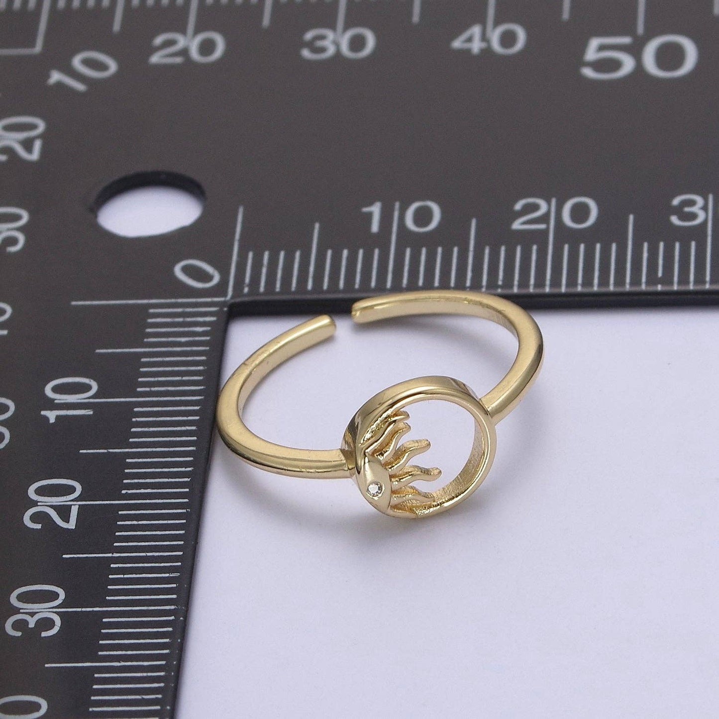 24K Gold Filled Sun Ring, Celestial Astrology Golden Ring with Crystal Cubic Zirconia CZ S-334