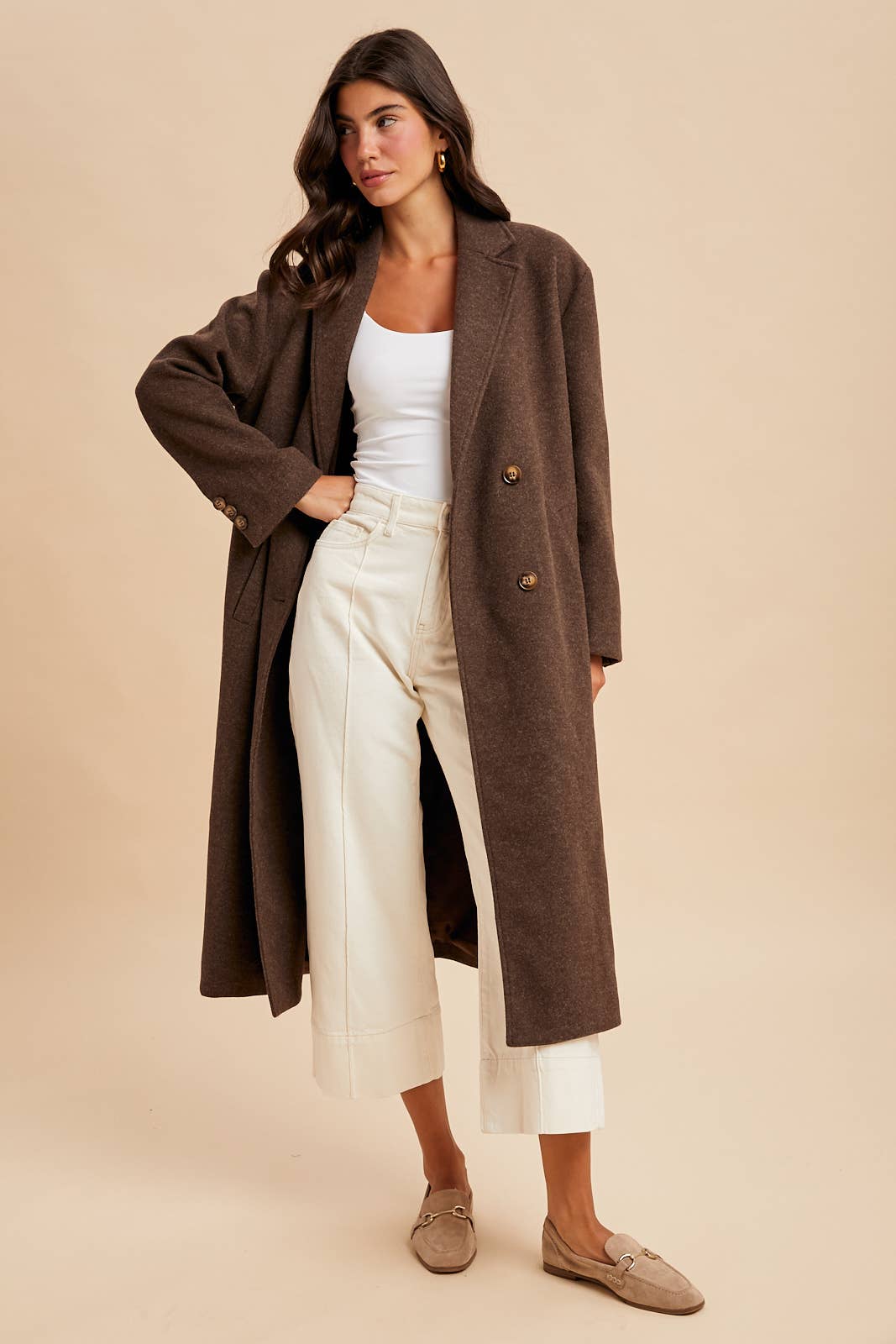 FELTED DOUBLE BREASTED LAPEL DUSTER COAT