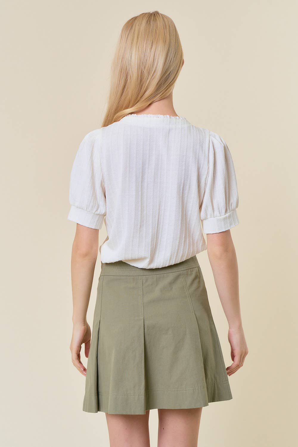 PLEATED COTTON A-LINE MINI SKIRT W/ SIDE ZIP UP - 6500S