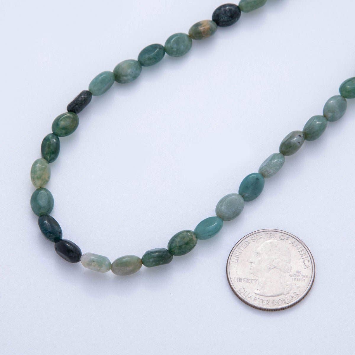 18K Gold Filled 6.5mm Green Aventurine Gemstone Oblong Oval Gemstone Bead 15.5 Inch Handmade Necklace | WA-3282