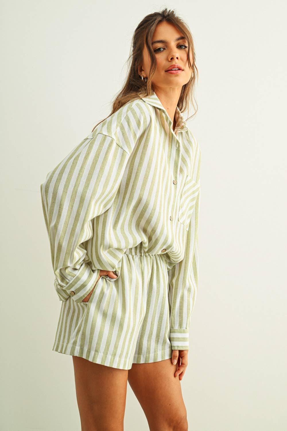 T6383ST STRIPED BUTTON DOWN LINEN SHIRTS
