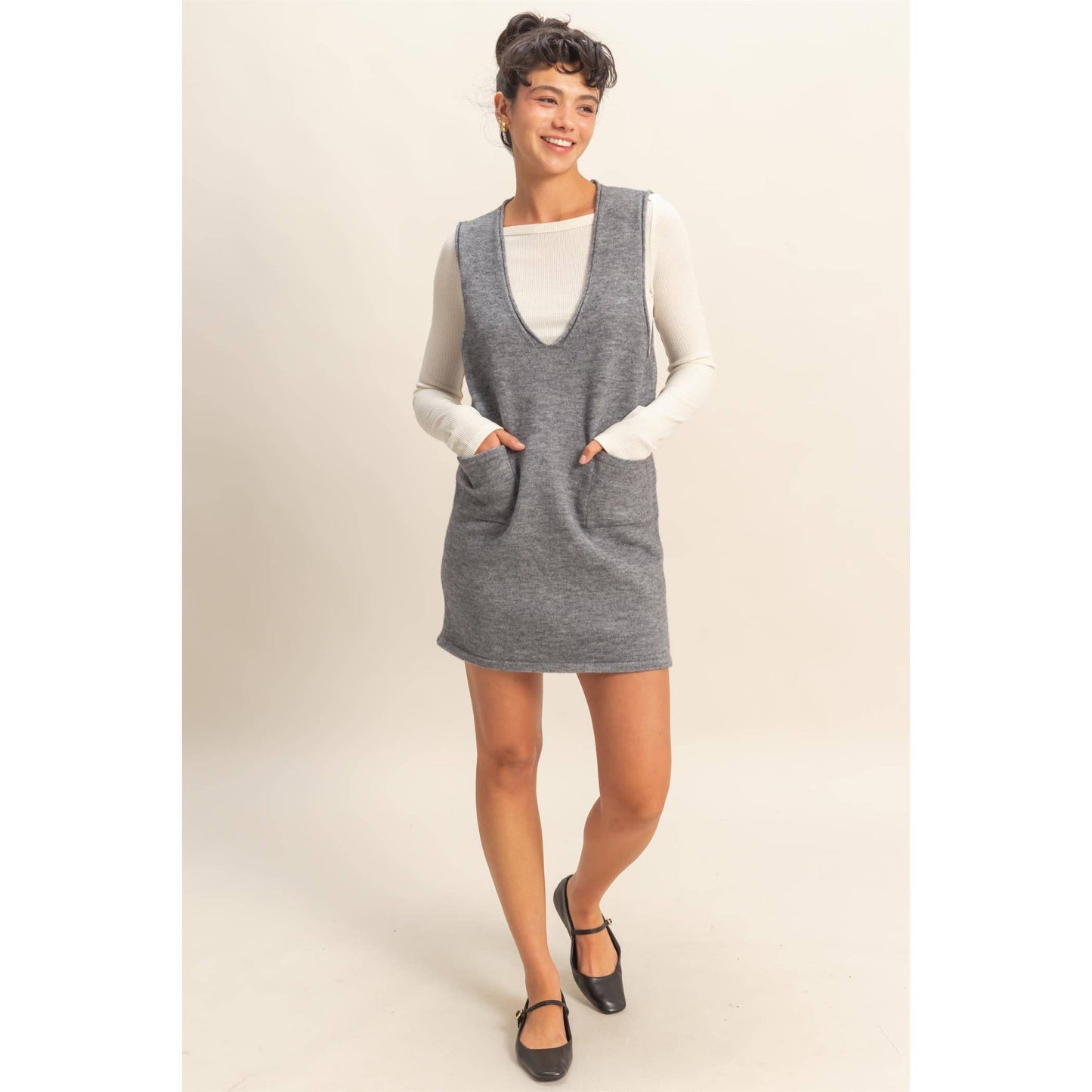 V Neck Sleeveless Knit Mini Dress