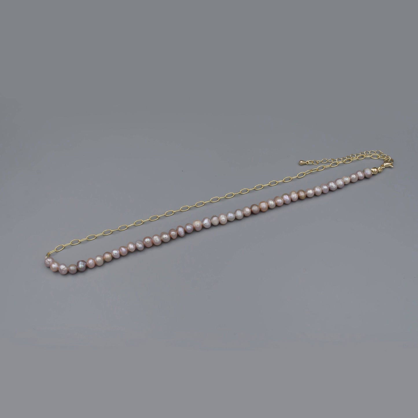 BLOWOUT 4mm Pink-Purple Pearl Half Cable Link Chain Necklace