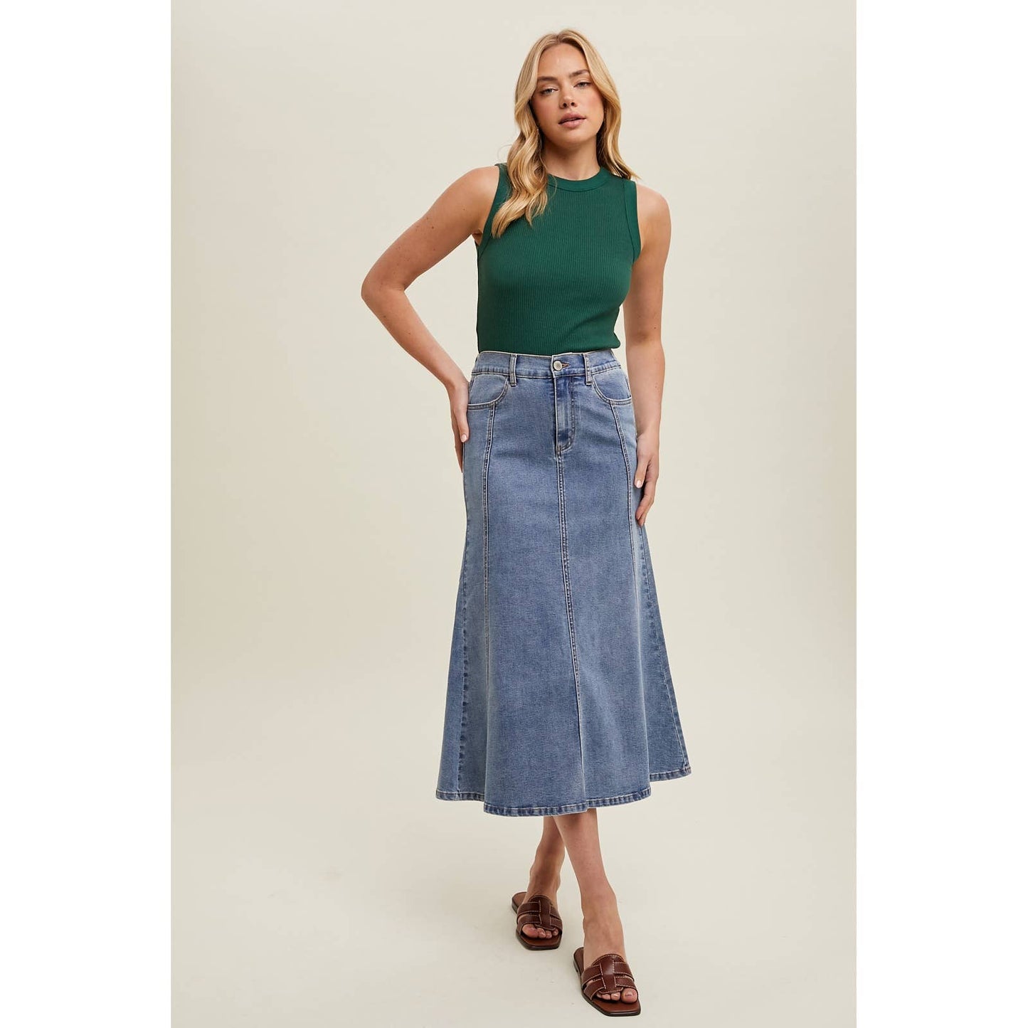 FLARE MIDI DENIM SKIRT / WL24-9334