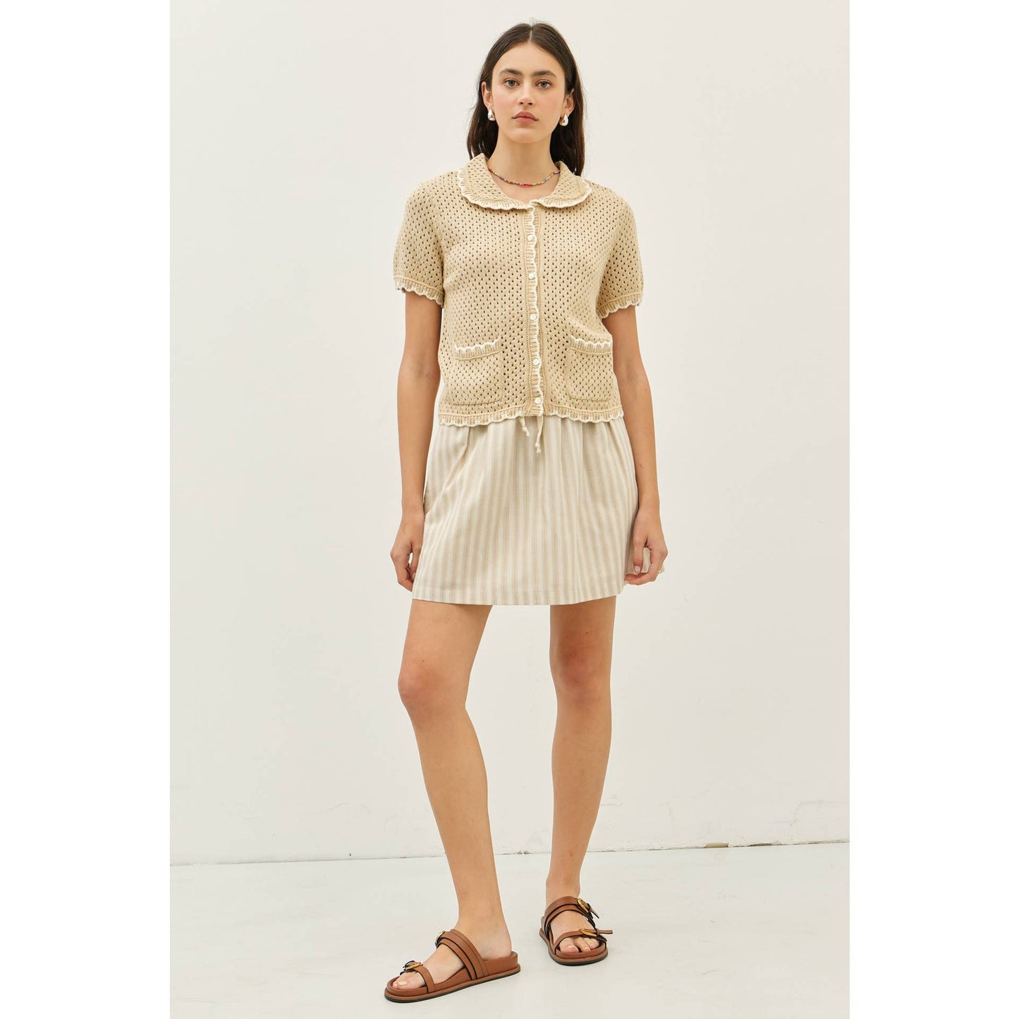 STRIPE MINI SKIRT WITH ELASTIC BAND AND POCKETS