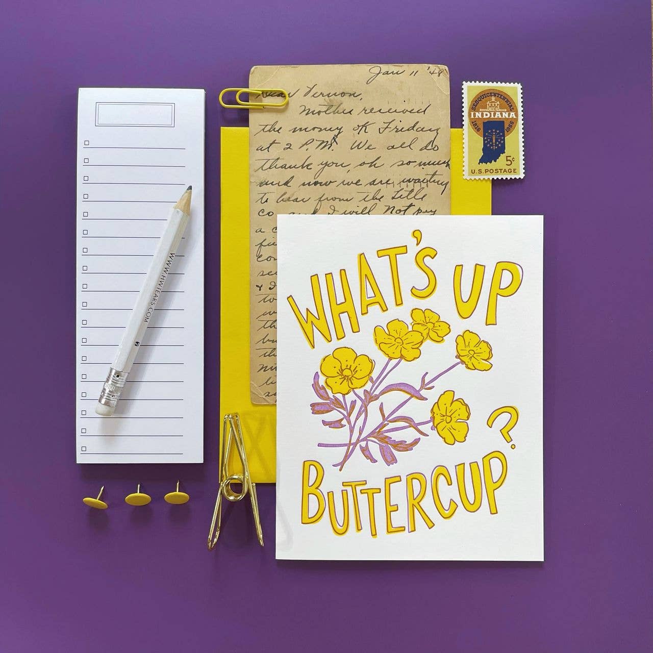 What's Up Buttercup? - Cute Letterpress Greeting Card