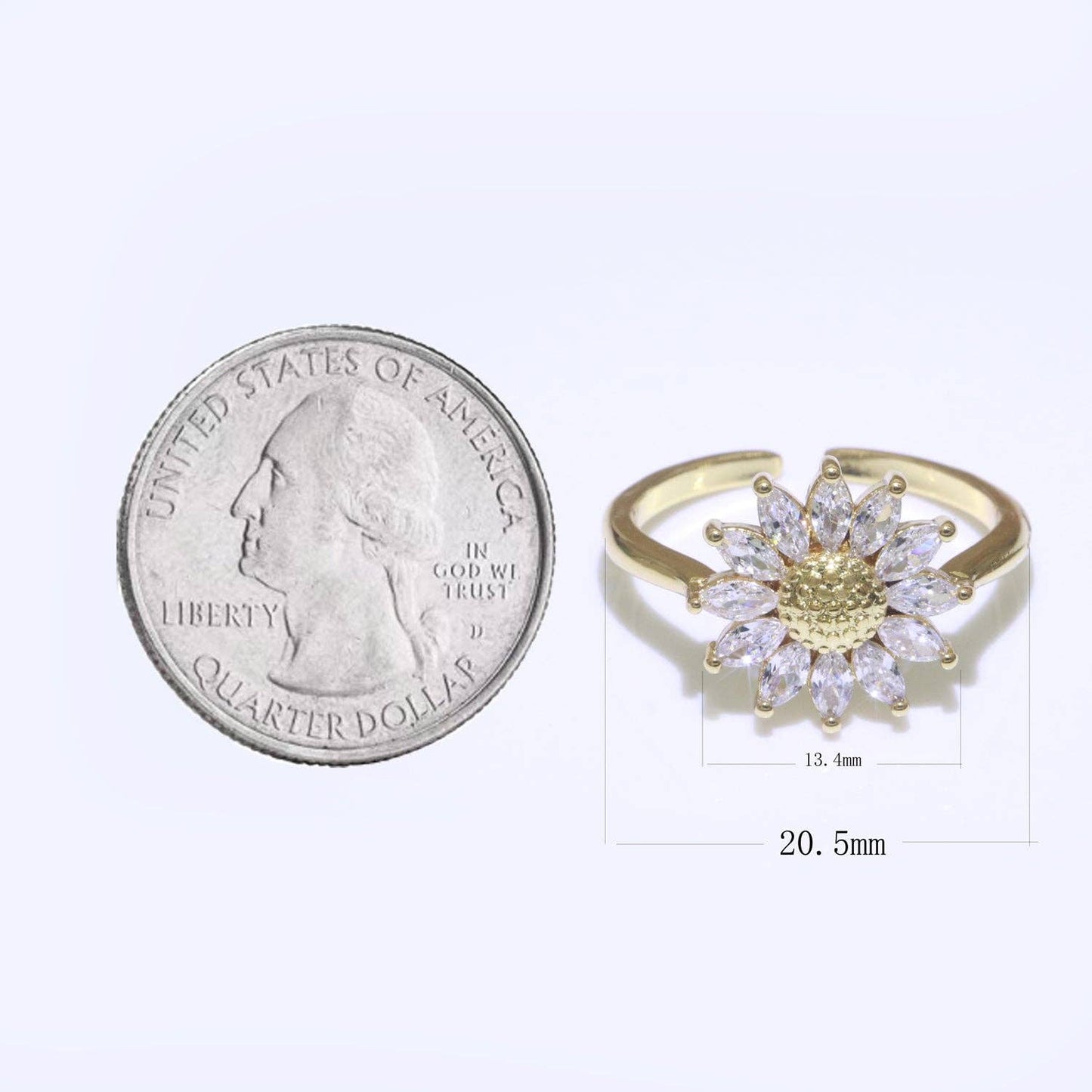 Gold Sun Flower Ring 14k Gold Filed Dainty Ring Cz Open Adjustable Minimalist Ring Stackable Jewelry O361