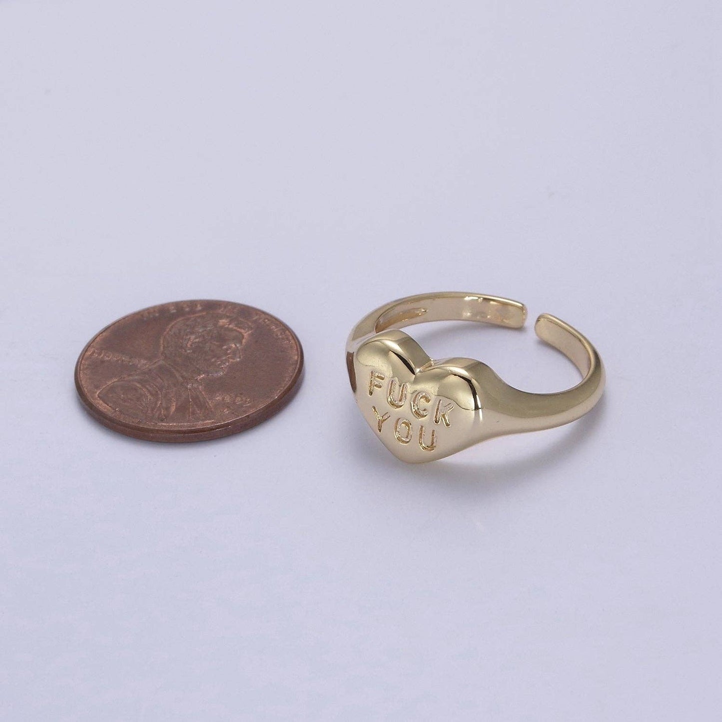 Gold Fuck You Ring, Heart Shaped Signet, Fuckoff rings oval