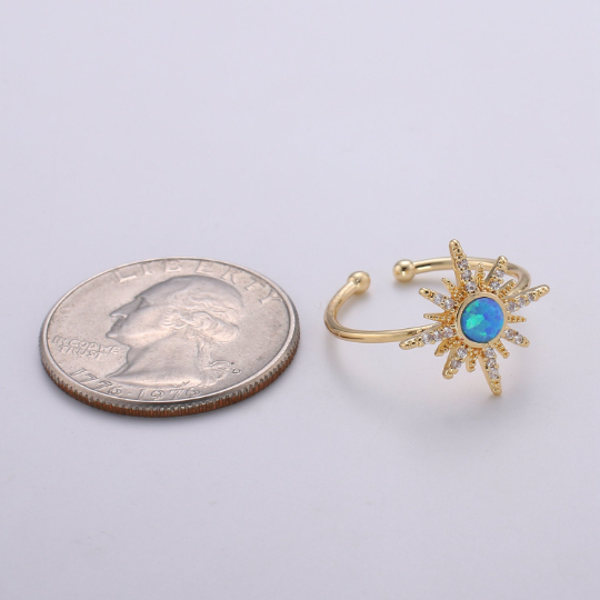 Dainty gold Sun ring , Moon Sun Ring, Blue Opal Ring Gold, S