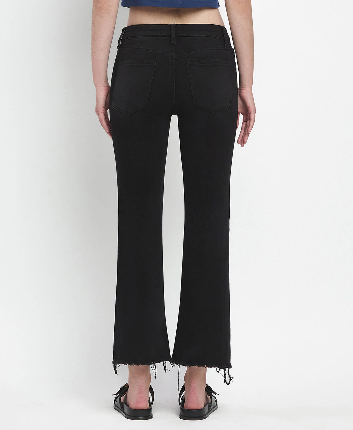 MID RISE RAW DISTRESSED HEM CROP FLARE JEANS LV1145