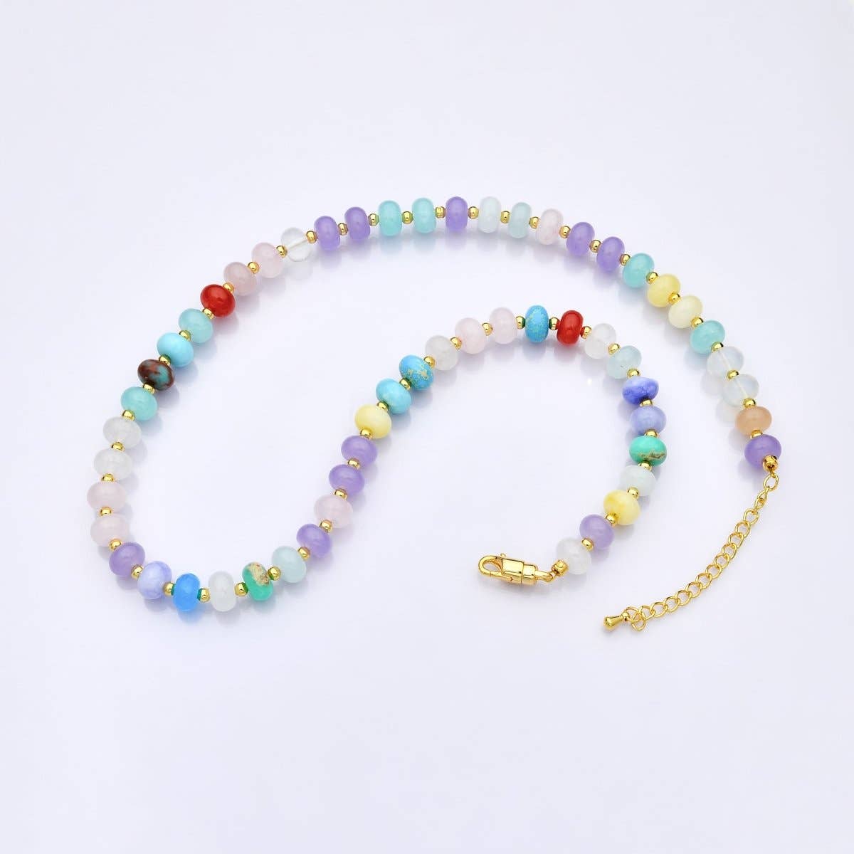 18K Gold Filled Multicolor Pastel Gradient Gemstone 18 Inch Necklace | WA-3305
