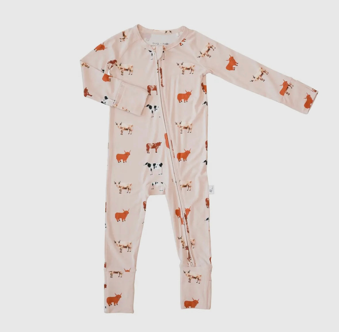 Cow Zipper Pjs - Oatmeal