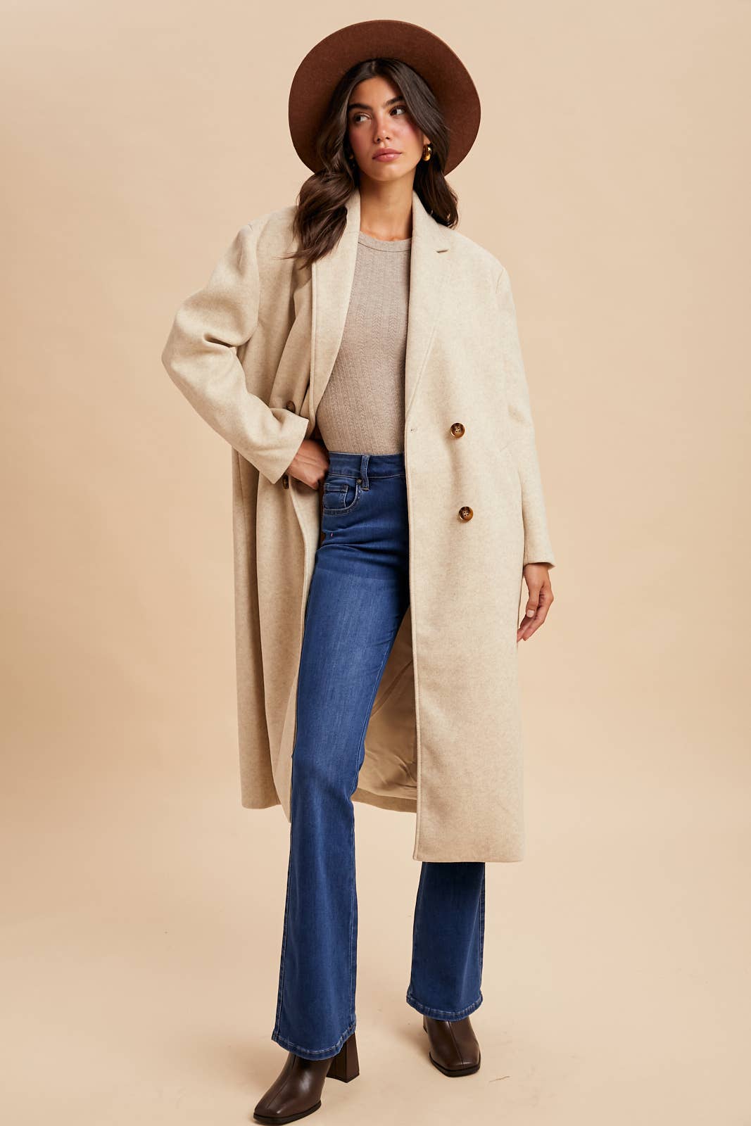 FELTED DOUBLE BREASTED LAPEL DUSTER COAT