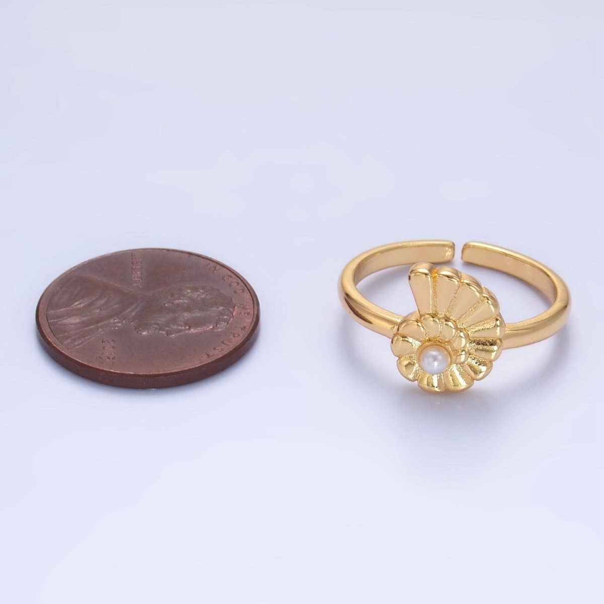 24K Gold Filled Clam Shell Pearl Adjustable Ring | U421