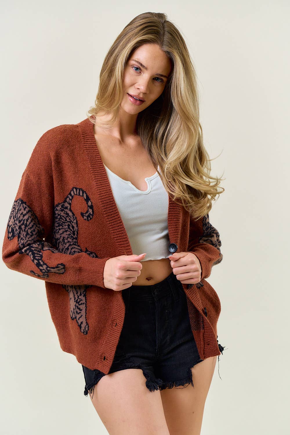 TIGER PRINTED SWEATER CARDIGAN - 1701C