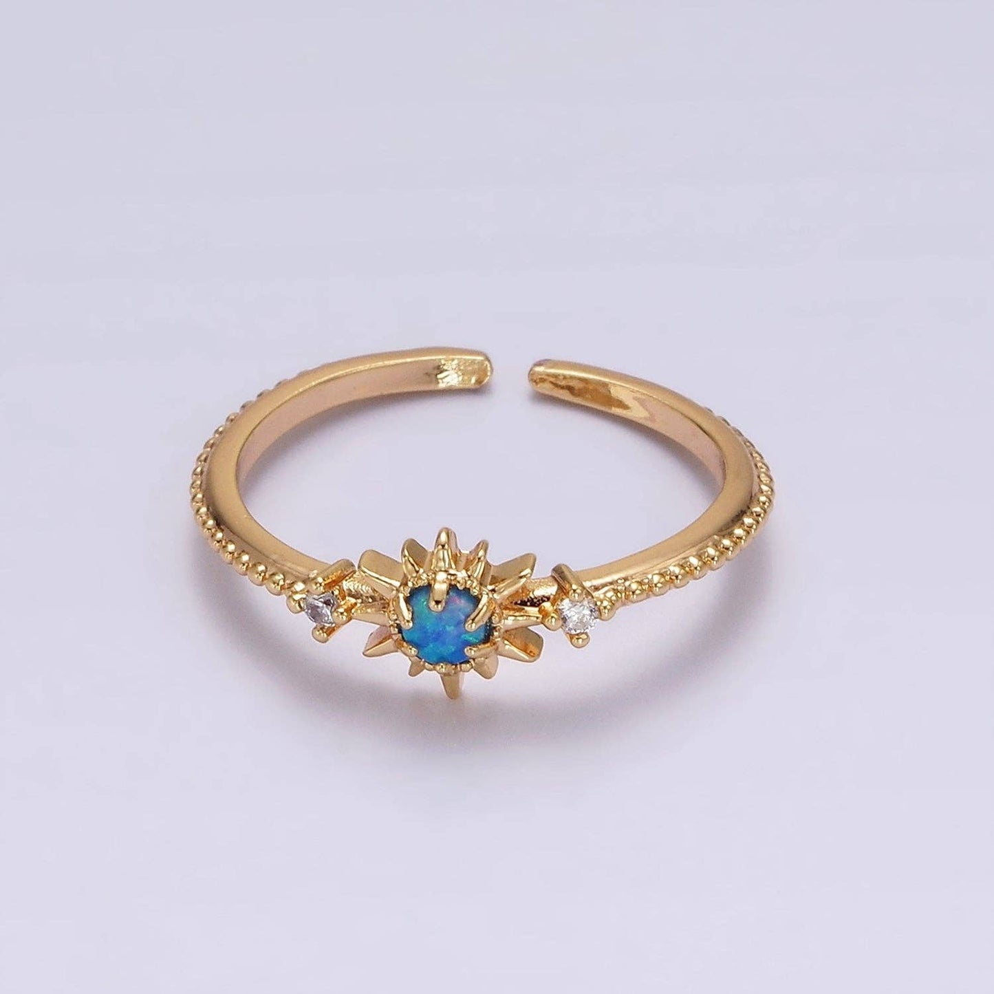 14K Gold Filled White, Blue Opal Celestial Star Micro Paved Dotted Ring in Gold & Silver | O1160 - O1163