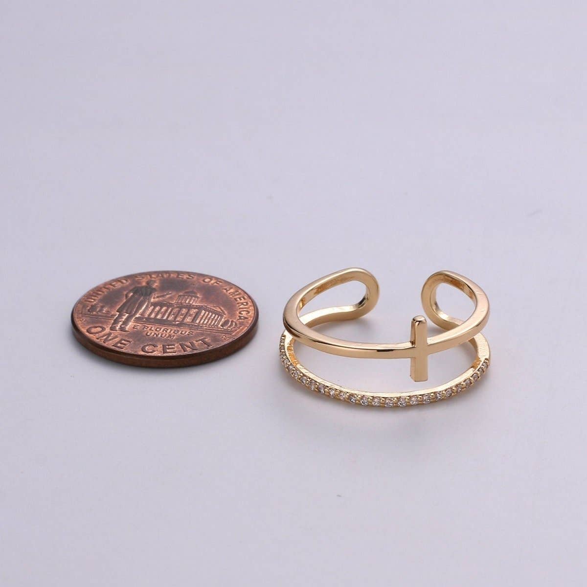 Side Cross Ring - Gold Cross Ring - Stacking Rings - Sideway Cross Ring - Cross Jewelry - Religious Jewelry - Sign Ring - Micro Pave ring R-060
