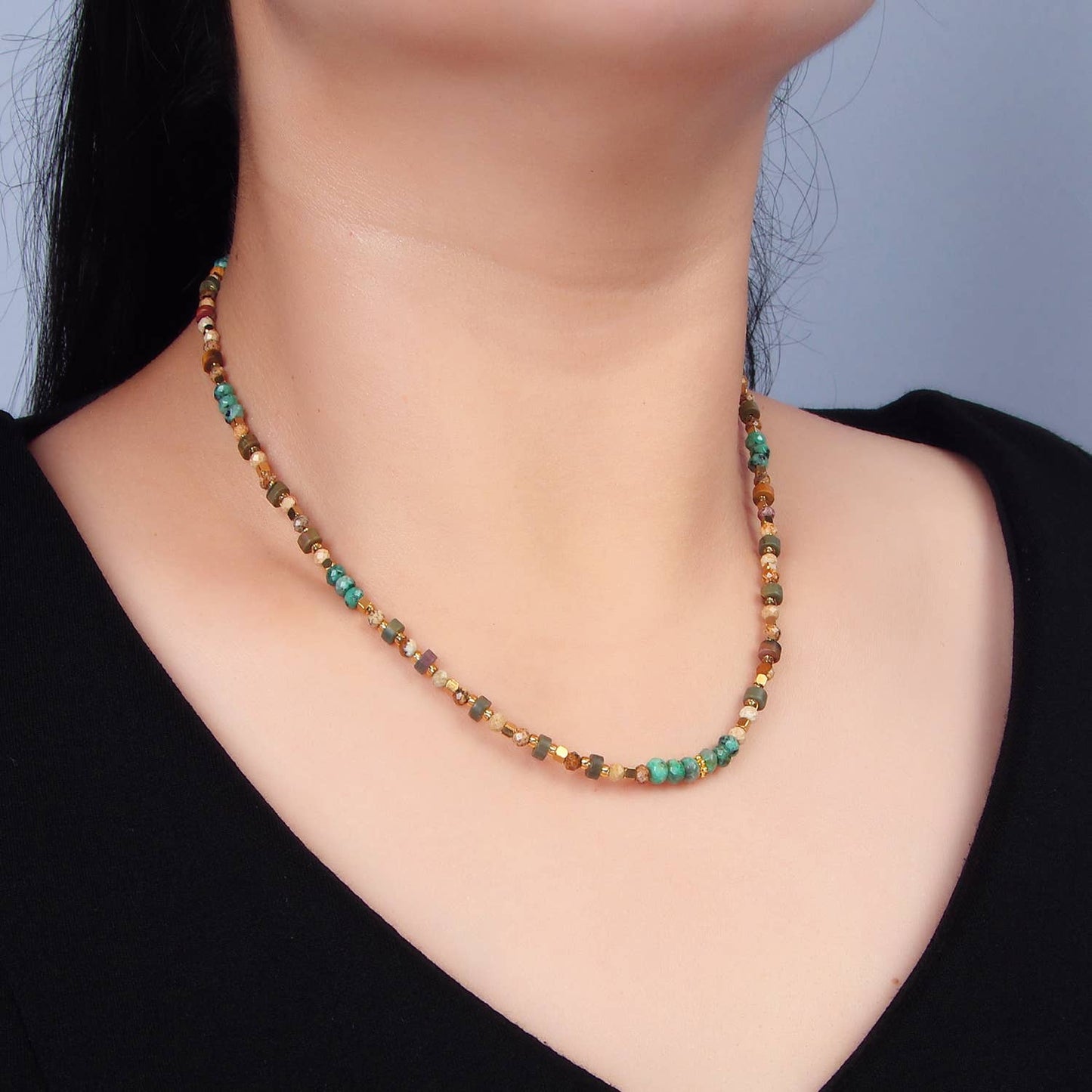 14K Gold Filled Turquoise Citrine Beaded Necklace | WA-2647