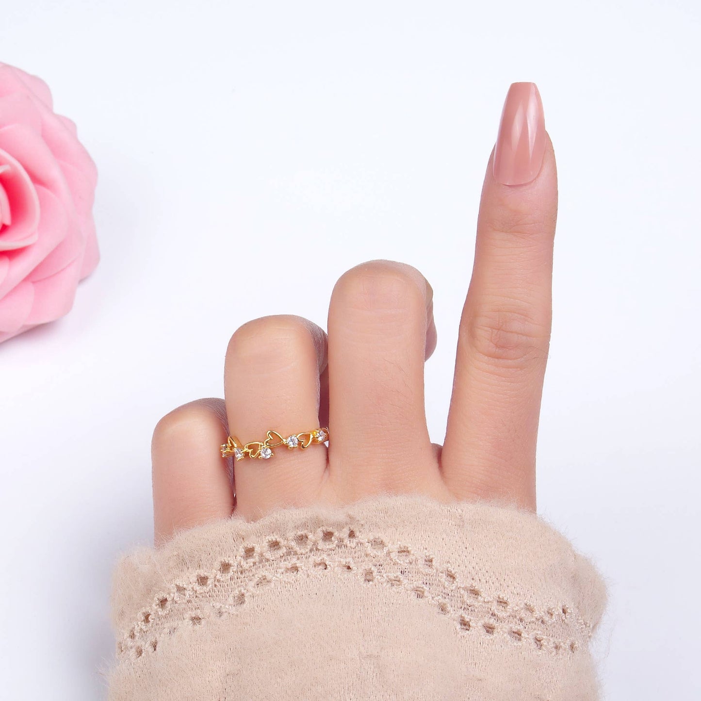 Dainty Open Heart Ring in Gold with Micro Pave Cz Stone