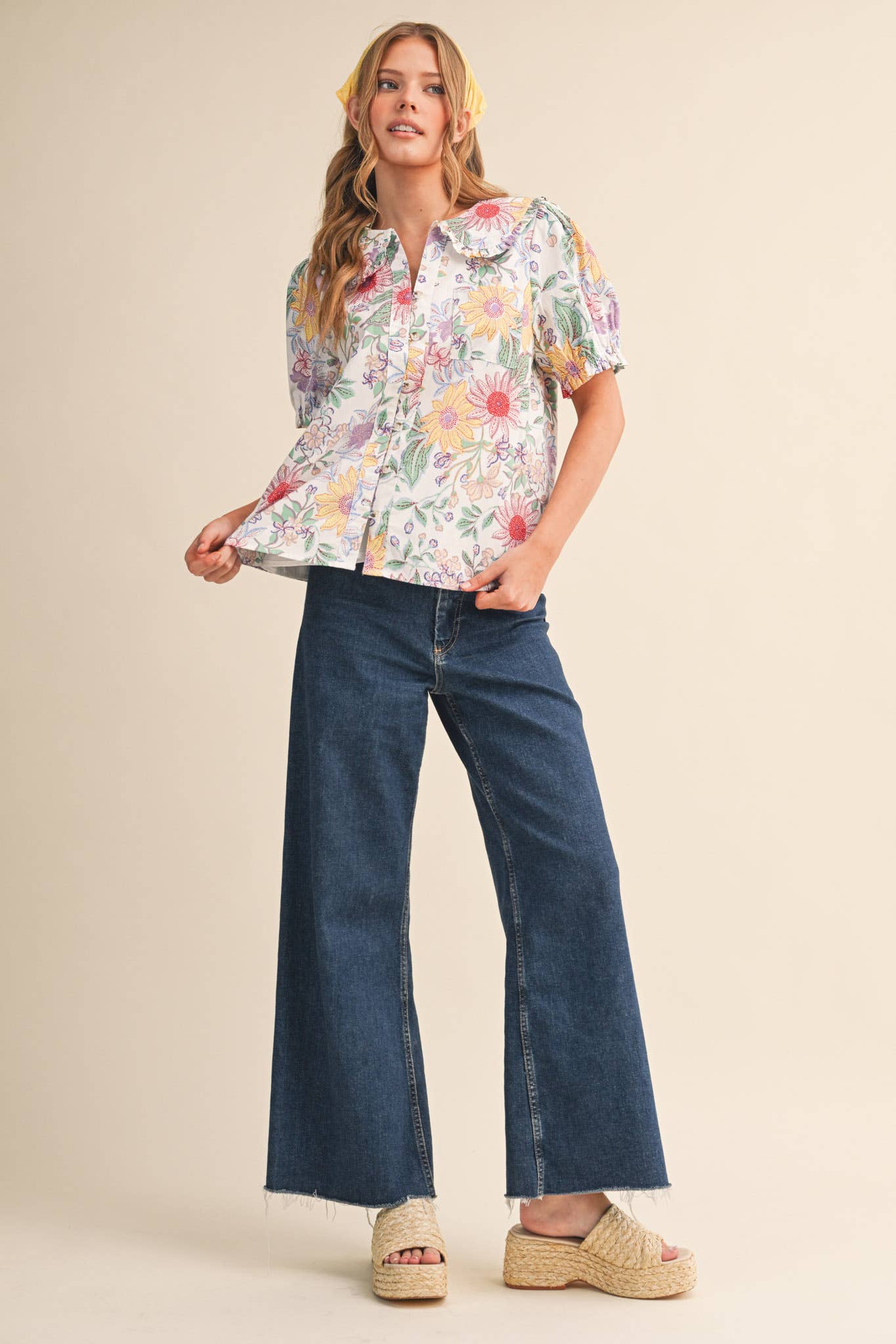 EXCLUSIVE FLORAL PRINT DOLL COLLAR BUTTON DOWN TOP MTP4672