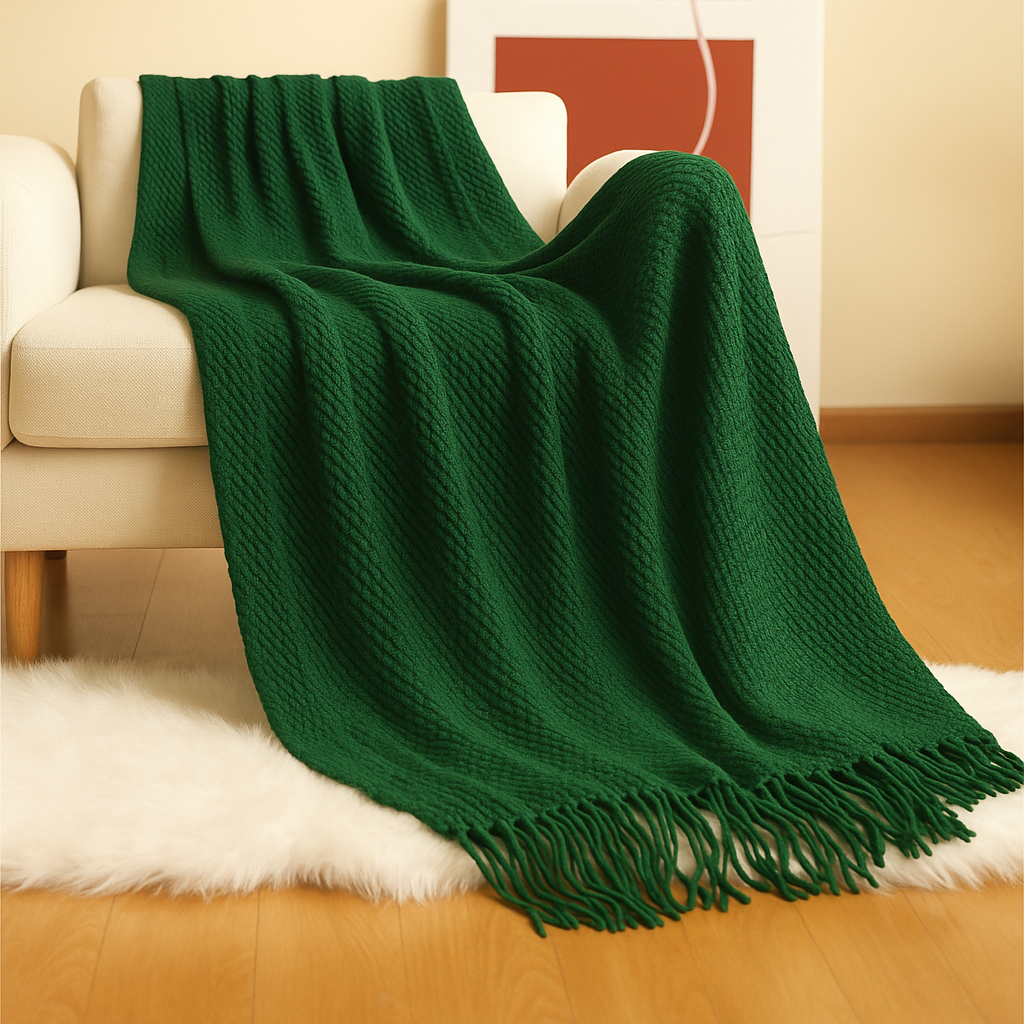 Knit Textured 50x60 Inch Throw Blanket with Fringe