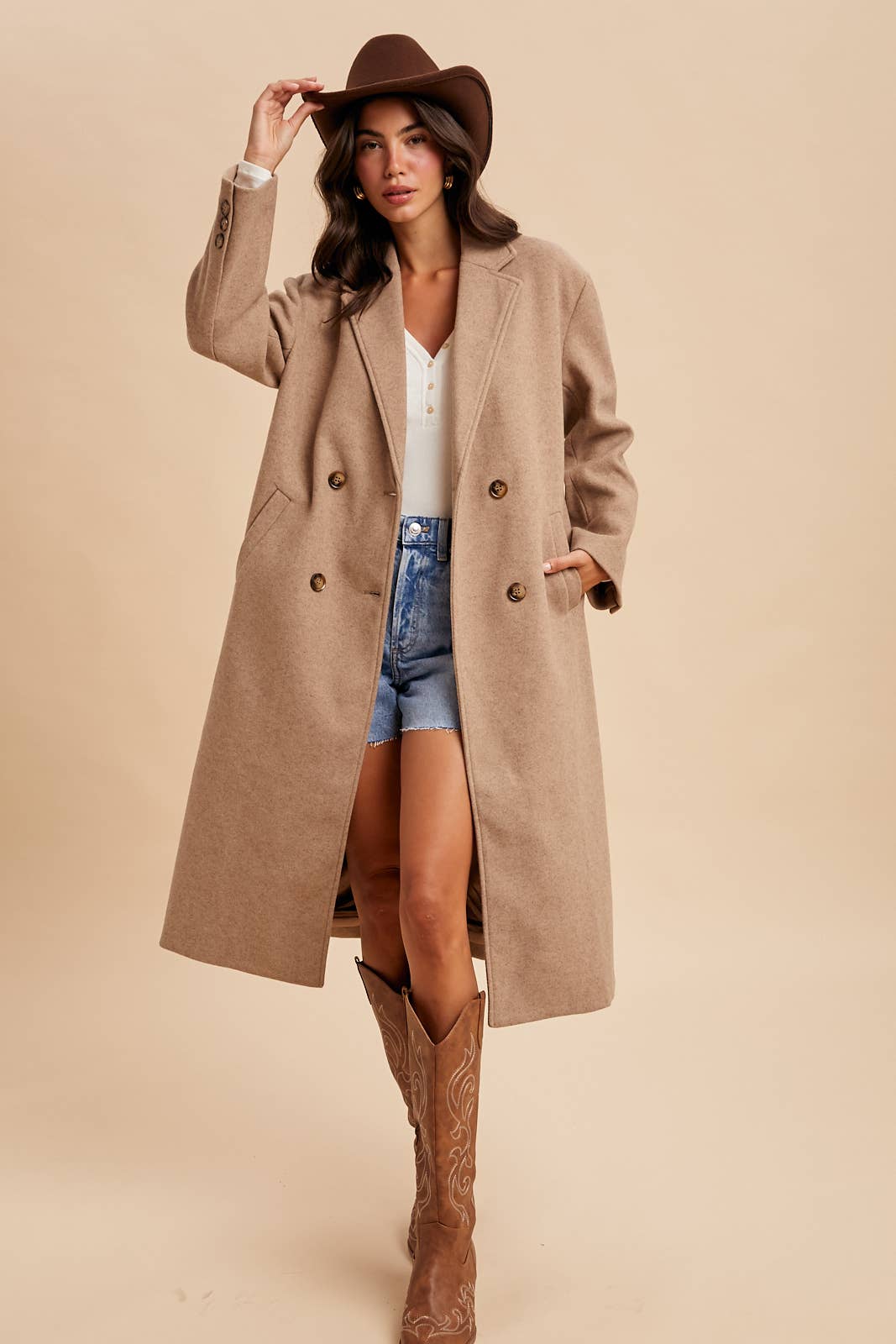 FELTED DOUBLE BREASTED LAPEL DUSTER COAT