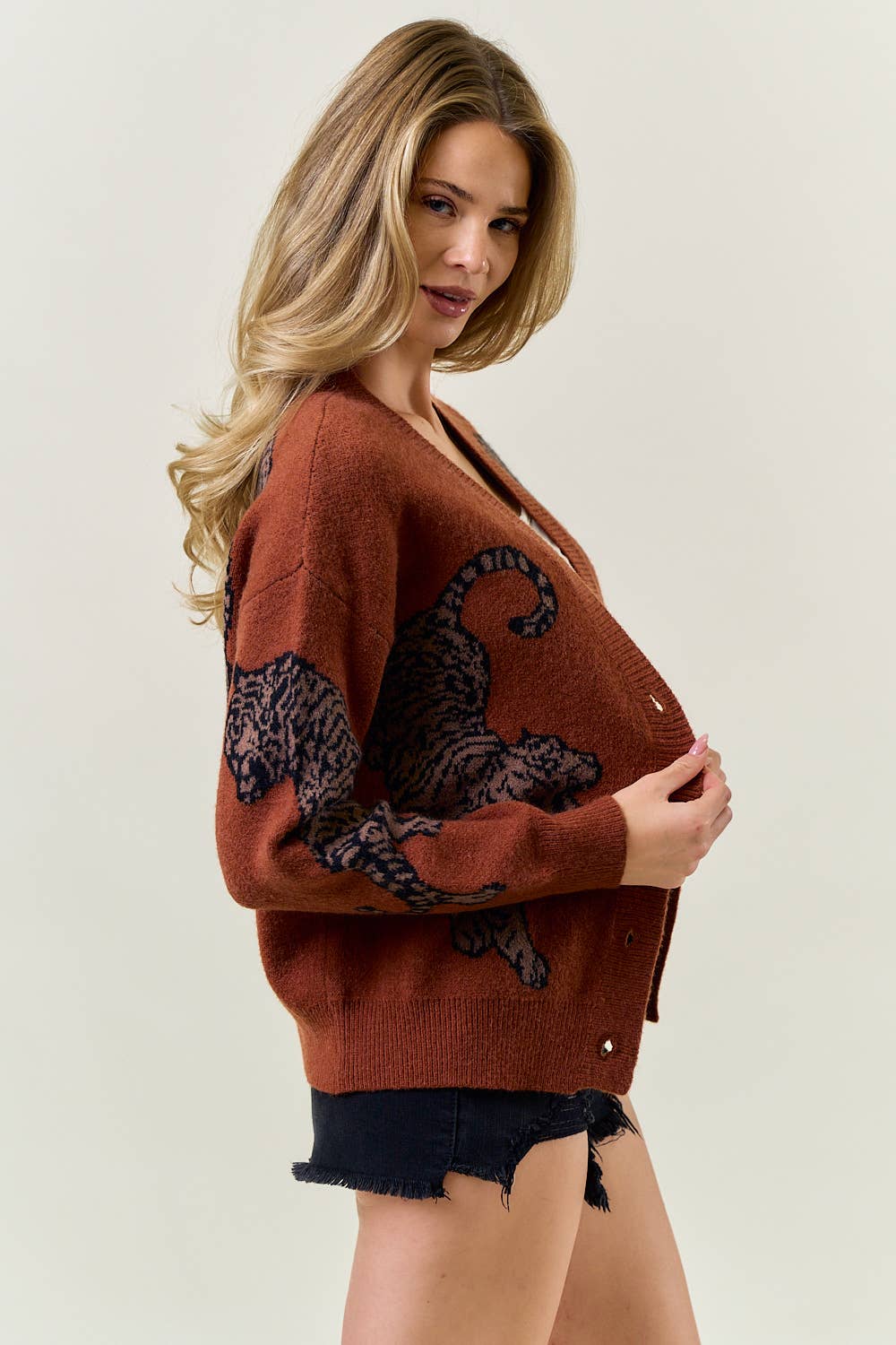 TIGER PRINTED SWEATER CARDIGAN - 1701C