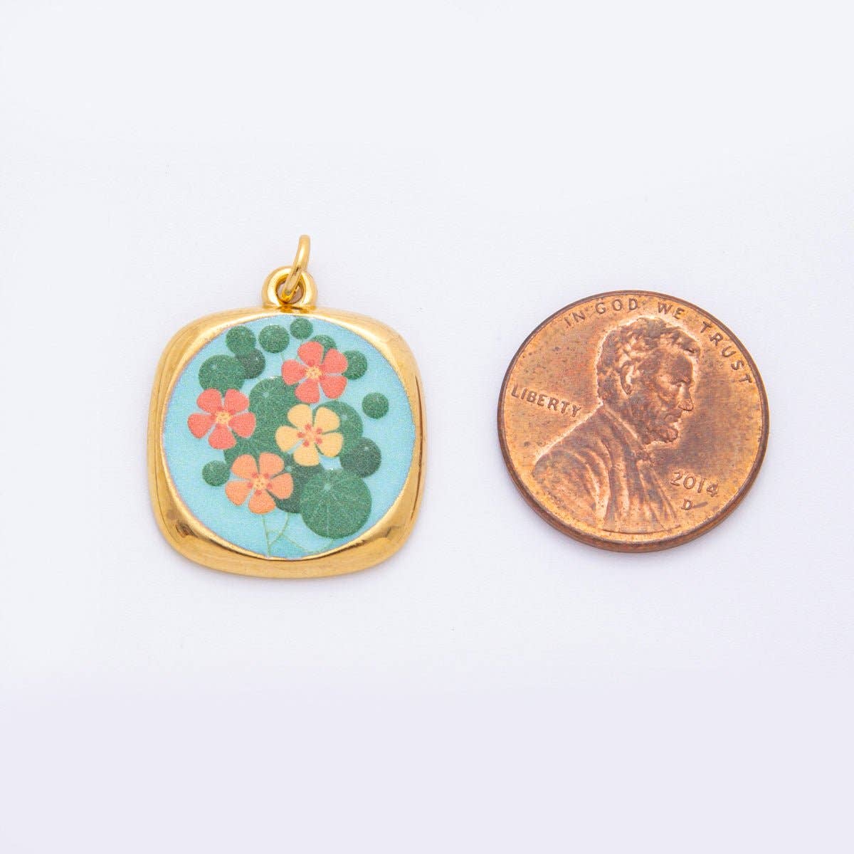 Gold Stainless Steel 25mm Hand-Painted Enamel Dreamy Theme Flower Charm | J319 J324 J335 J356 J358 J362
